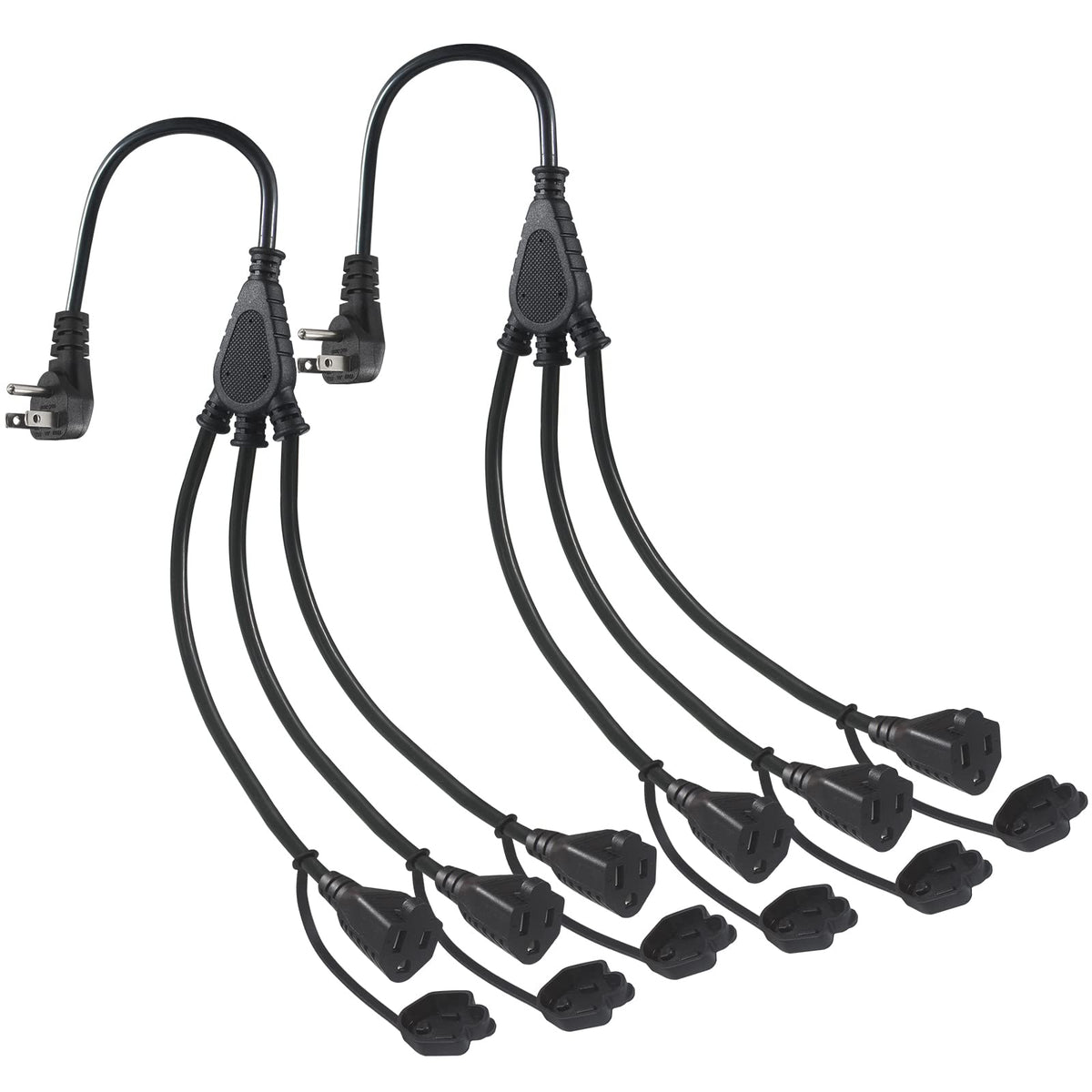 Kuncan Outdoor 3 Outlet Power Splitter, 90 Degree Flat Plug 1 To 3 Way Outlet Adapter Sjtw 16Awg 3 Prong Power Cord Extension St