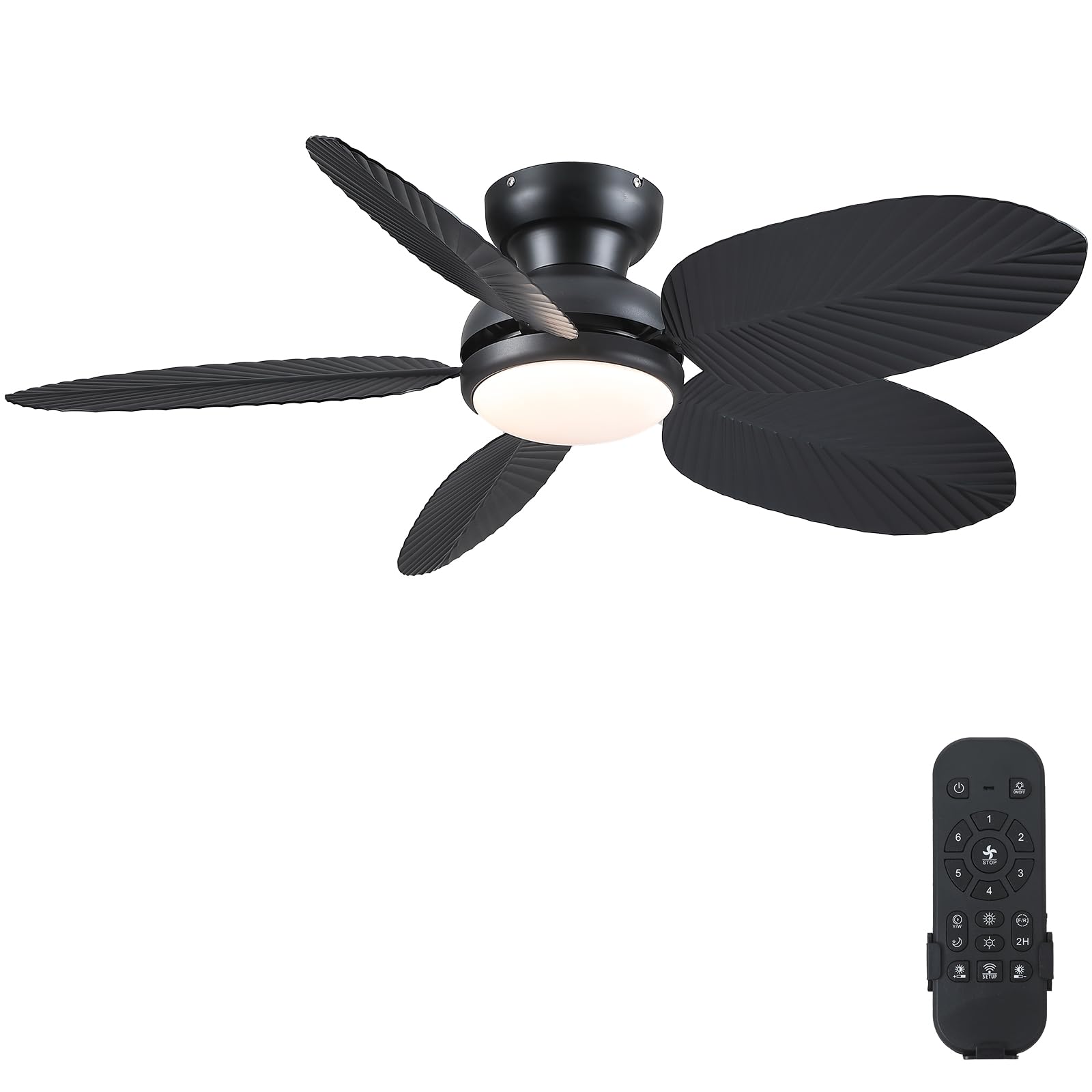 Kviflon Ceiling Fans With Lights And Remote/App Control, 45 Inch Low Profile Tropical Ceiling Fan For Living Room Bedroom, Outdo