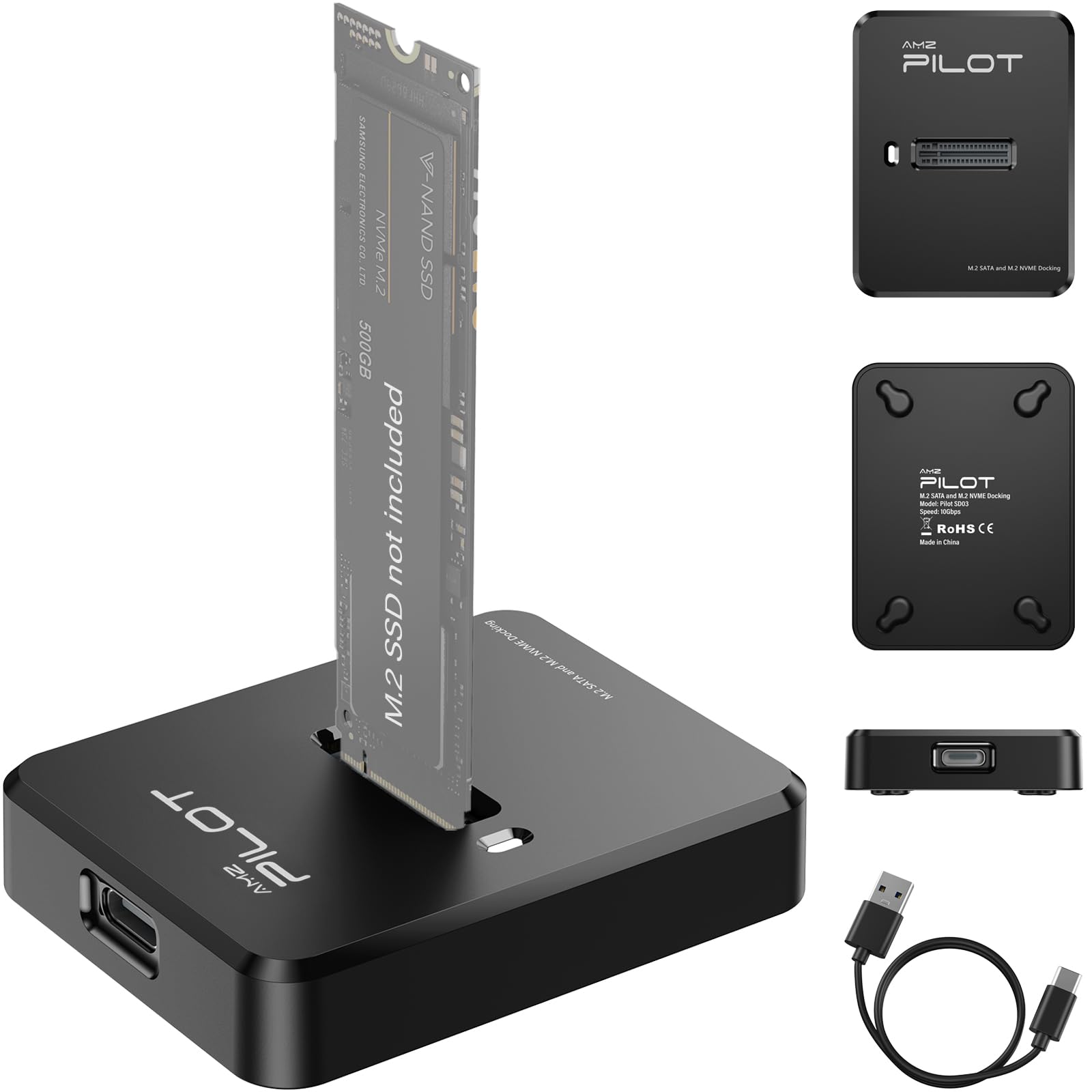 Amzpilot M.2 Nvme & Sata To Usb C Docking Station, M.2 Ssd To Usb A C Reader Adapter For Both M Key & B+M Key Nvme Pcie And Sata