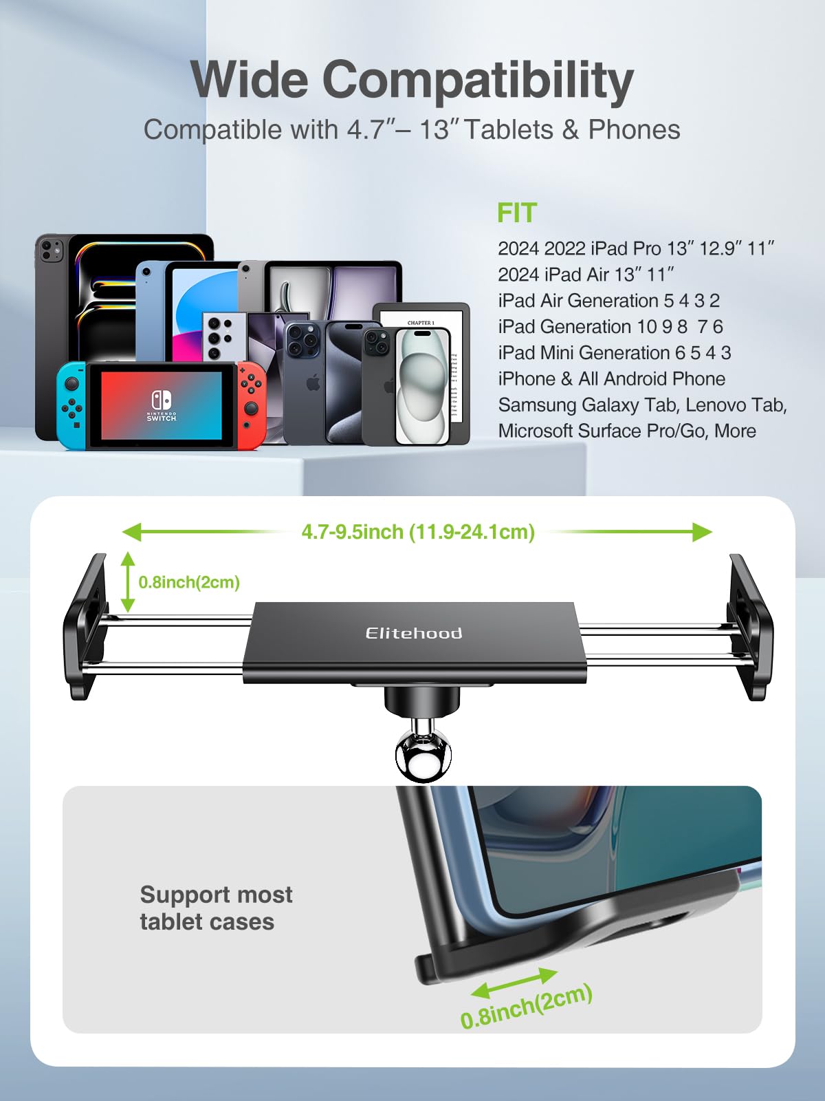 Elitehood Metal Ipad Mic Stand Holder, 360� Swivel Tilt Microphone Stand Phone Holder Mount, Aluminum Tablet Clamp Adapter For All Phone, Ipad Pro 12.9/11, Ipad, Ipad Mini Air And More 4 12.9' Tablet