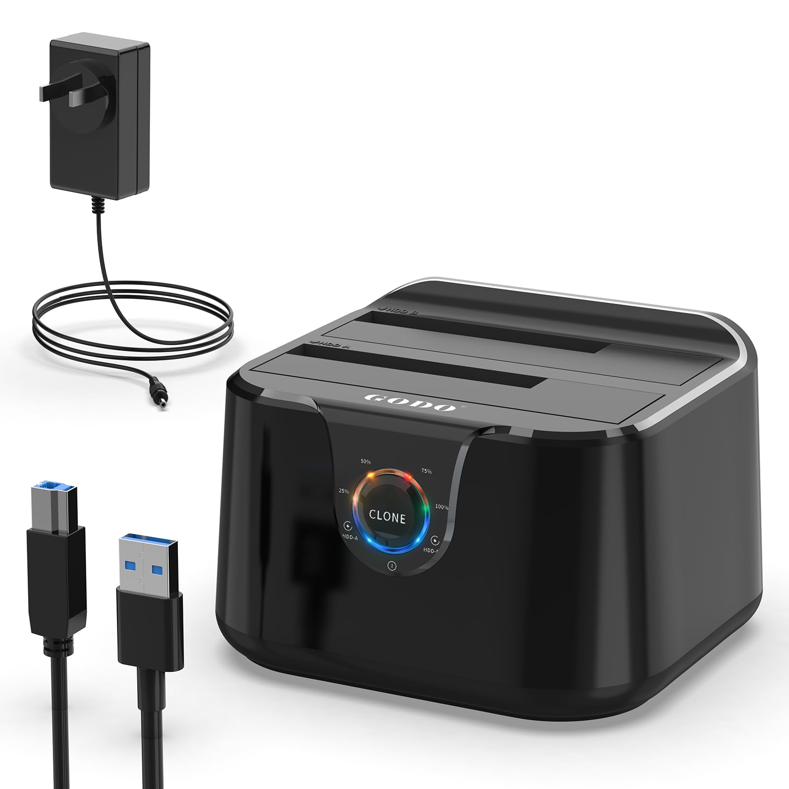 Godo Usb 3.0 To Sata Iii Mini Dual Bay External Hard Drive Docking Station For 2.5/3.5 Inch Hdd Ssd,Support Offline Clone,Hot Pl