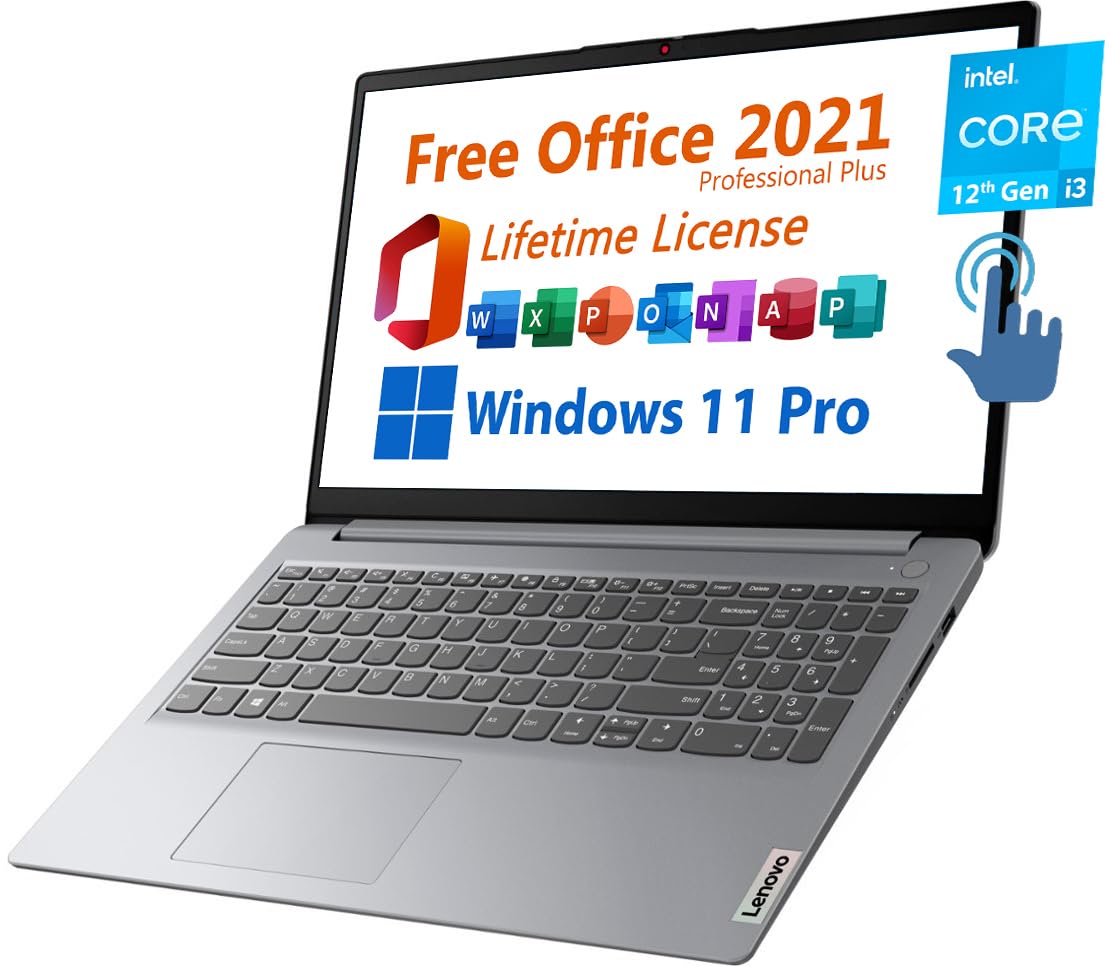 Lenovo 15.6 Business Laptop, Free Microsoft Office 2021 With Lifetime License, Fhd Touchscreen Display, Intel 6-Core I3-1215U Up
