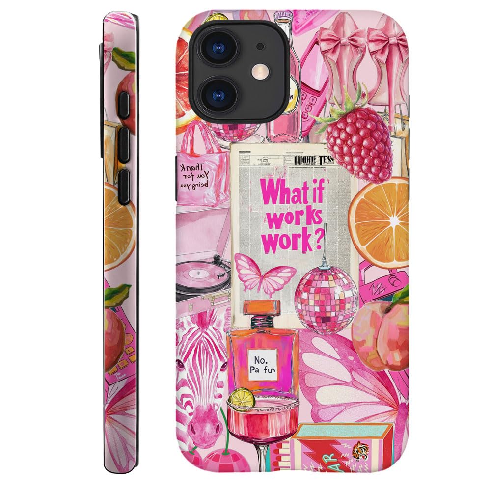 DAIZAG Case Compatible with iPhone 11,Durable Shock Protection Cover for Girl Women,Pink Strawberry Butterfly Disco Collage