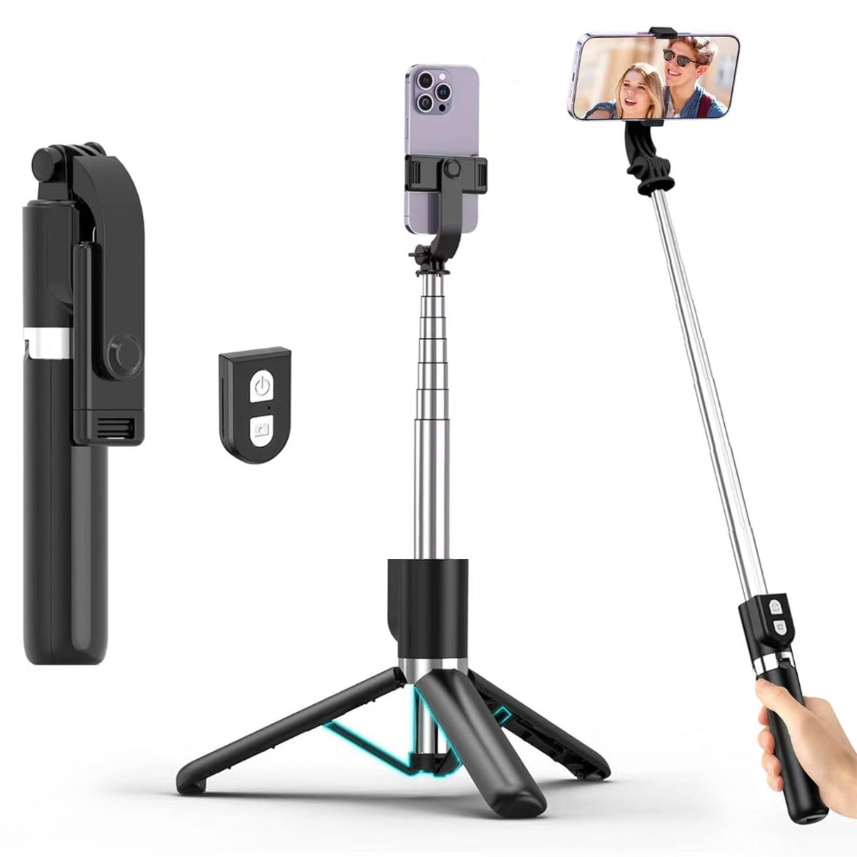 Portable Selfie Stick With Remote, Extendable Cell Phone Tripod For Iphone 15/14/13/12/11/X/8/7, Galaxy S23/S22/S21/S20/Note/Z F