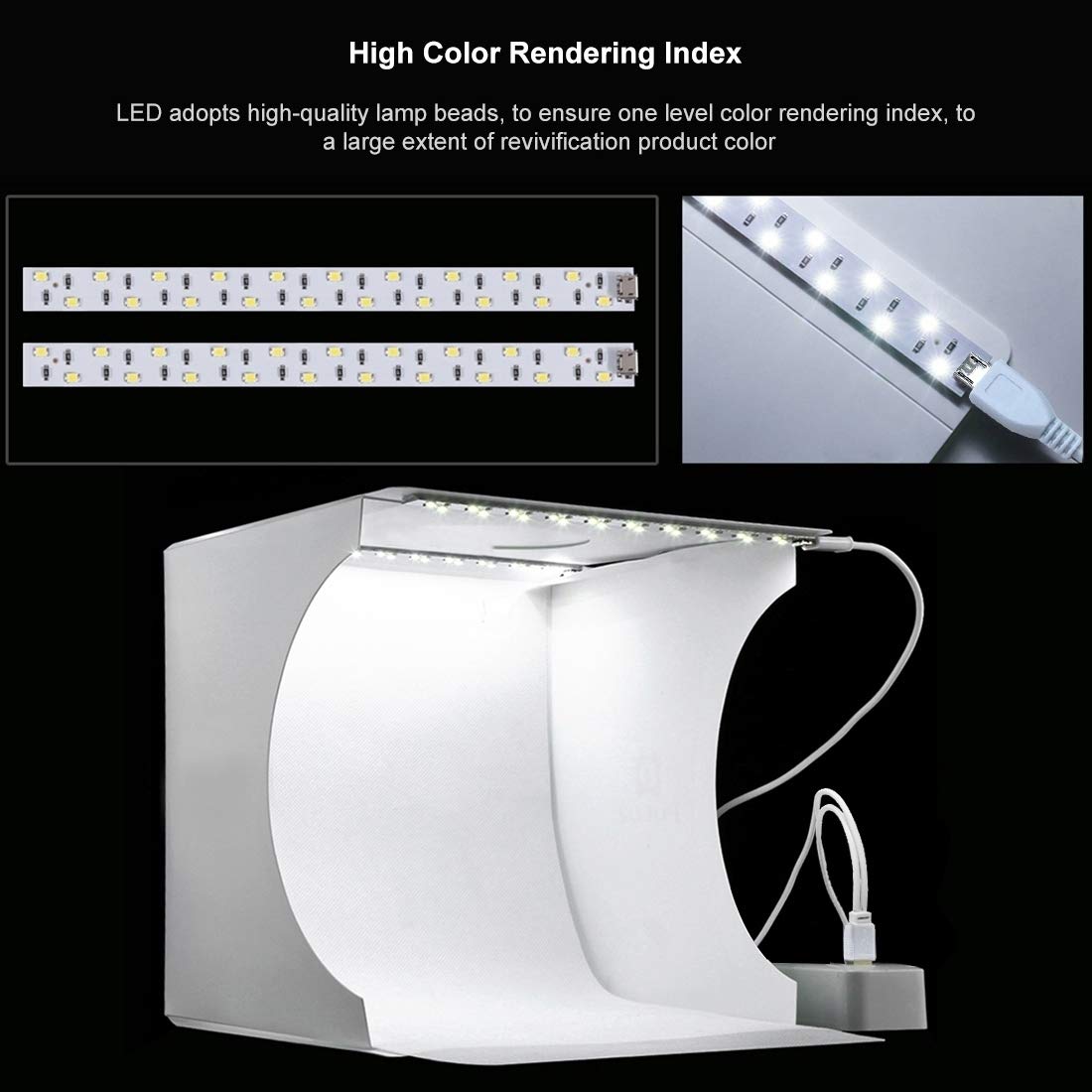 Photo Light Box 10'' Portable Folding Photography Light Tent Kit With 2 Light Bar  40Pcs Led Light And 6 Kinds Color Backgrounds