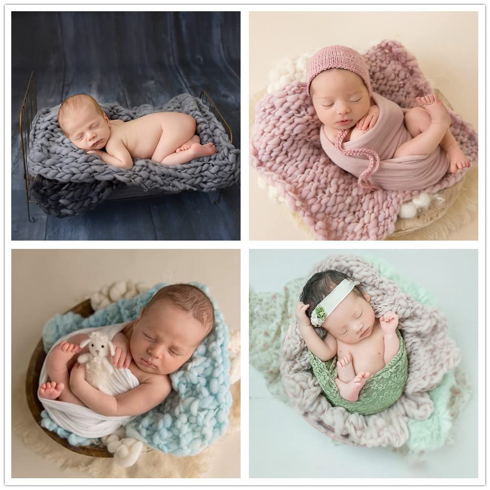 Coberllus Newborn Photo Props Handmade Knitted Twist Wrap Wool Posing Aid Blanket Camel Color