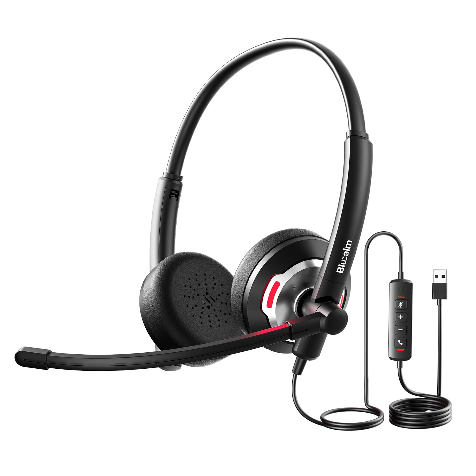 Blucalm Wired Headset With Mic For Pc/Laptop, Noise Canceling Headphones With Mic/In Line Control For Teams, Usb Black On Ear Co