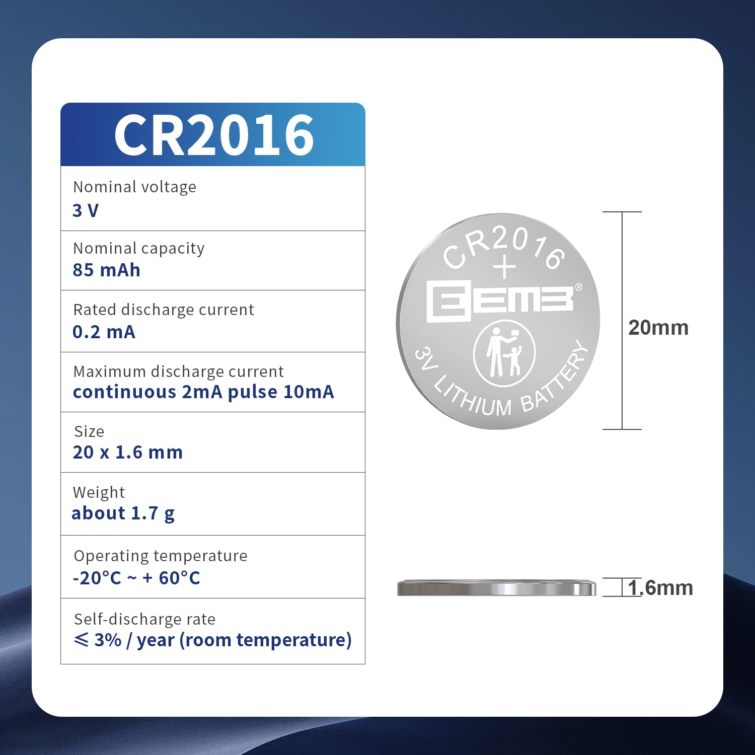 Eemb 10-Pack Cr2016 Battery Cr2016 3V Lithium Battery Button Coin 2016 Batteries Ecr2016 Dl2016 Lm2016 For Watches, Calculators,