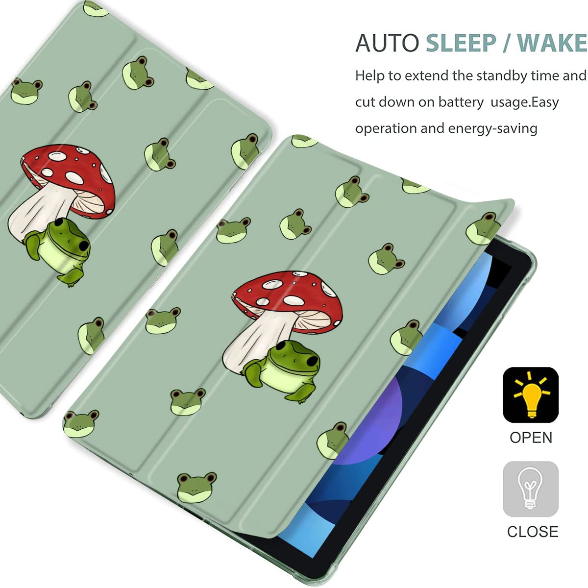 Maycari Frog Mushroom Case For Ipad 9.7 Inch 2017/2018 With Pencil Holder, Cute Animal Ipad 5Th/6Th Generation Protective Case W