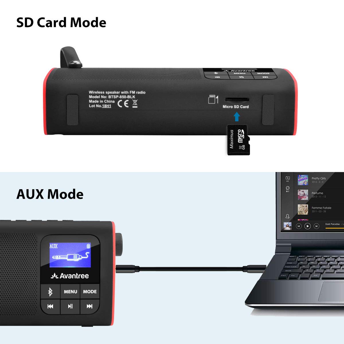 Avantree Sp850 Rechargeable Portable Fm Radio With Bluetooth Speaker And Sd Card Mp3 Player 3 In 1, Auto Scan Save, Led Display,