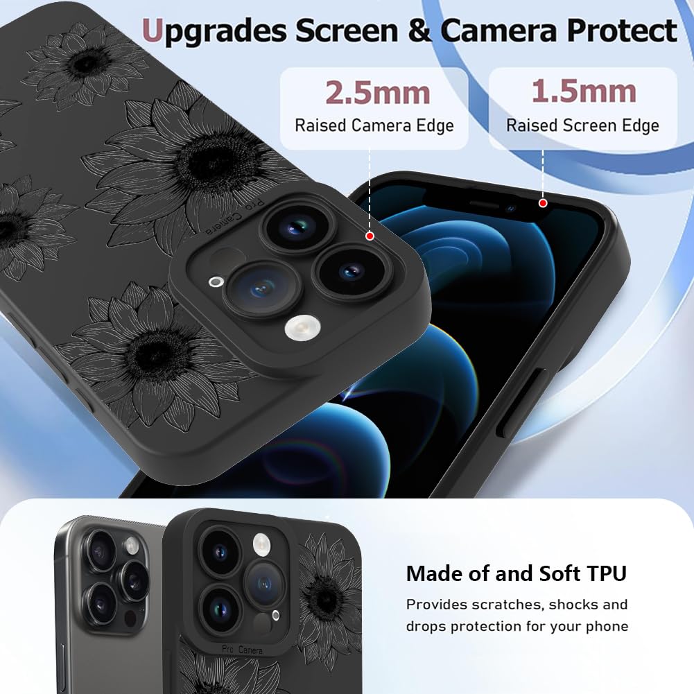 Ook Floral Case For Iphone 12 Pro Max Case, Cute Sunflower Floral Blooms Design Soft Tpu Shockproof Protective For Women Girls P