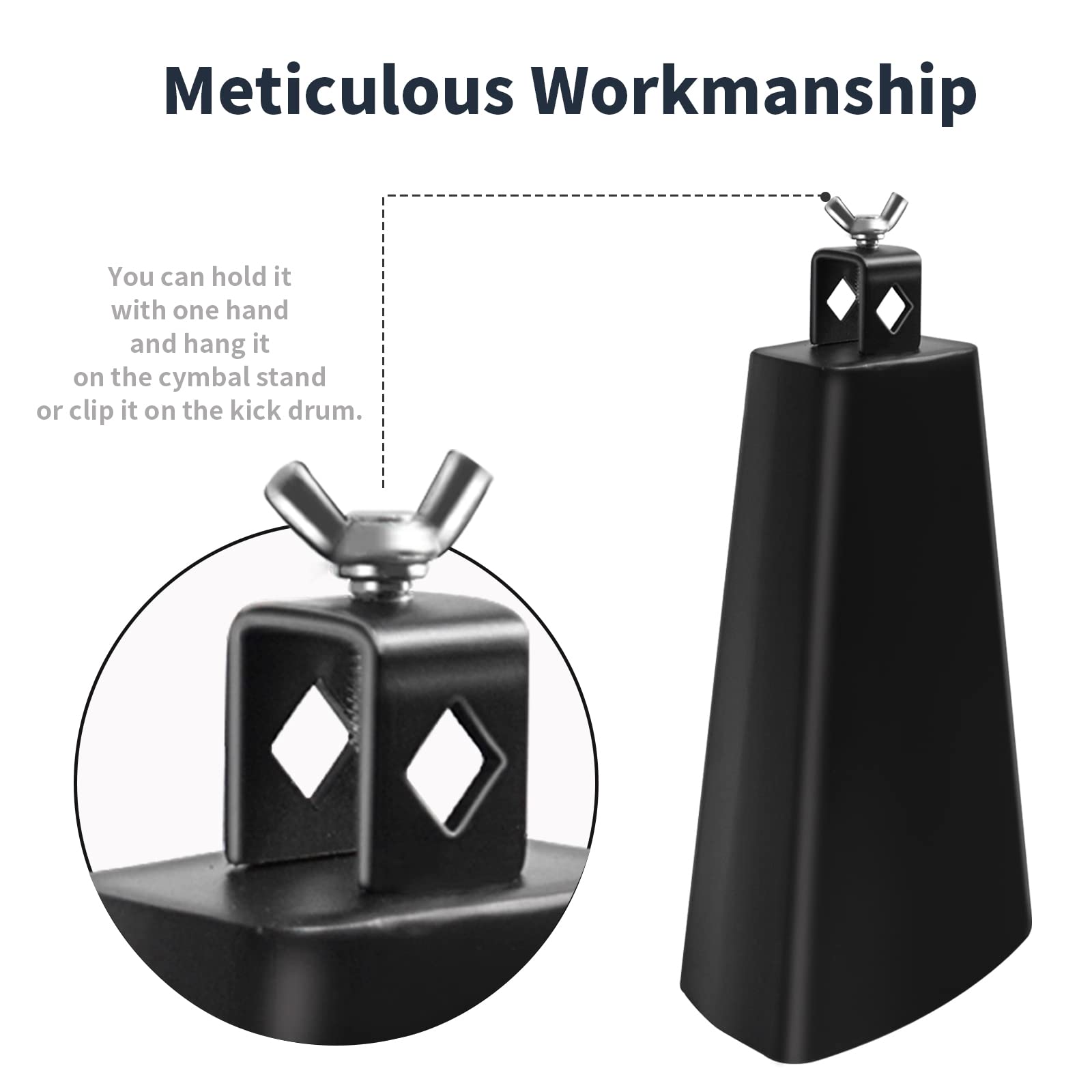 Soulmate 9 Inch Metal Steel Cow Bells Instrument Noise Makers Cowbell Hand Percussion Cow Bell With Handle Stick For Drum Set