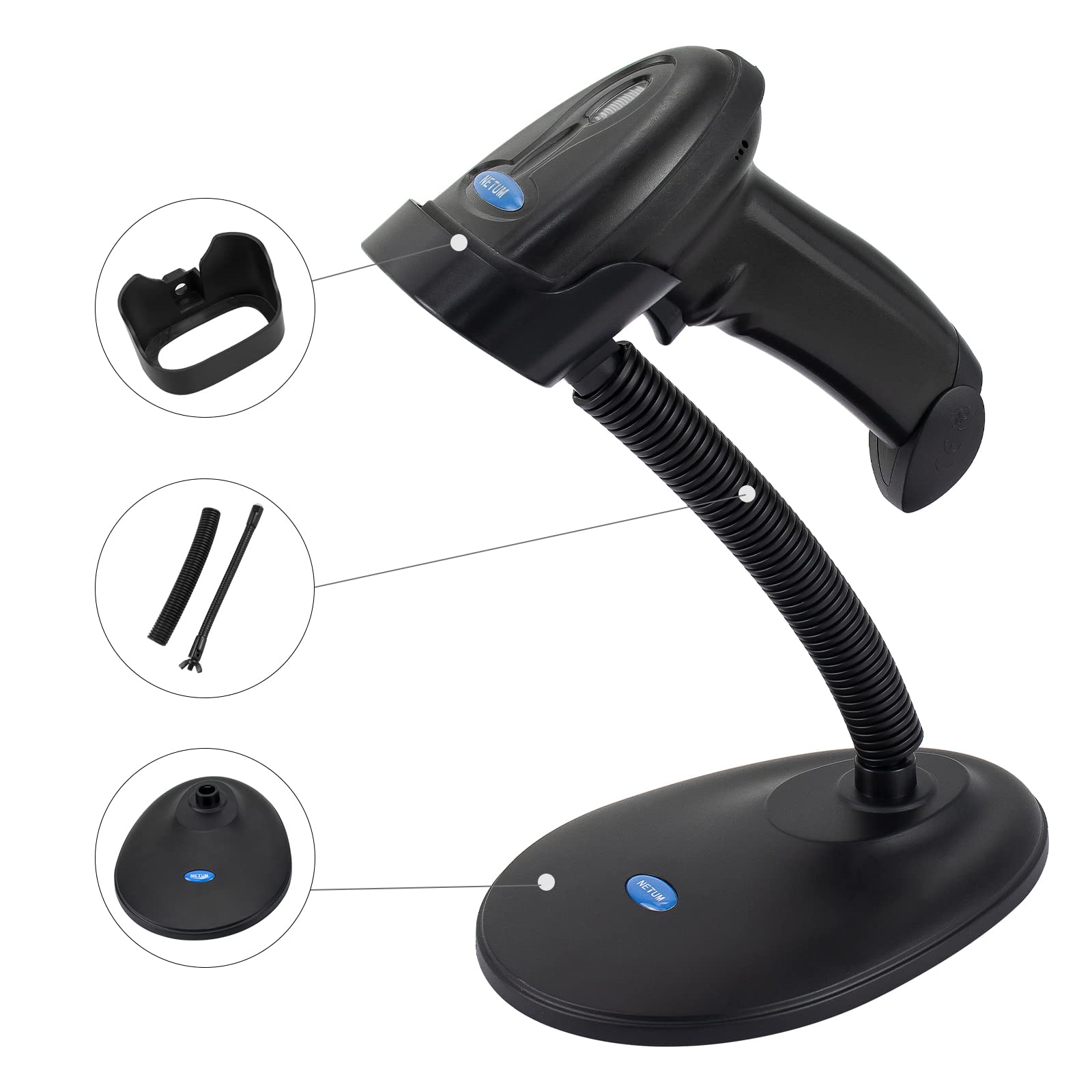 Netum Adjustable Barcode Scanner Stand Hands Free Barcode Scanning Bar Code Reader Cradle Holder Adjustable Goose Neck Stand For