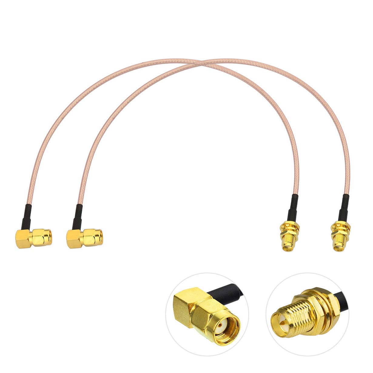 Bingfu WiFi Antenna Extension Cable (2-Pack) RP-SMA Male Right Angle to RP-SMA Female Bulkhead Mount RG316 Cale 30cm 12 inch for