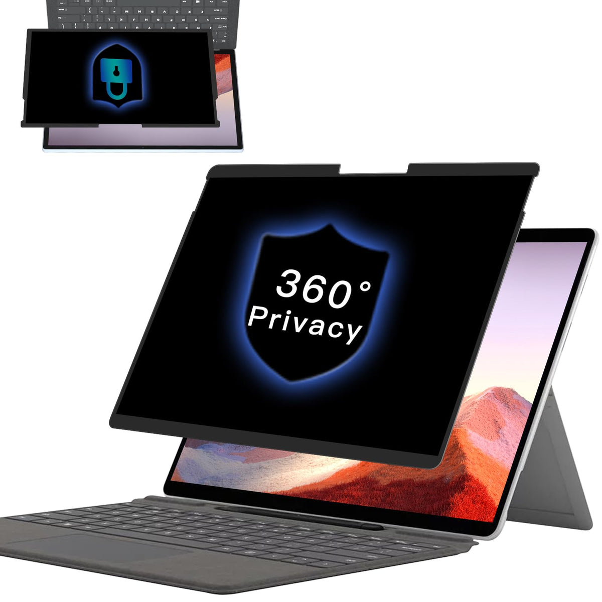 Filmext 360Privacy Screen Protector For Microsoft Surface Pro 7/6/5/4 12.3Inch,4 Way Removable Surface Privacy Screen Anti Spy A