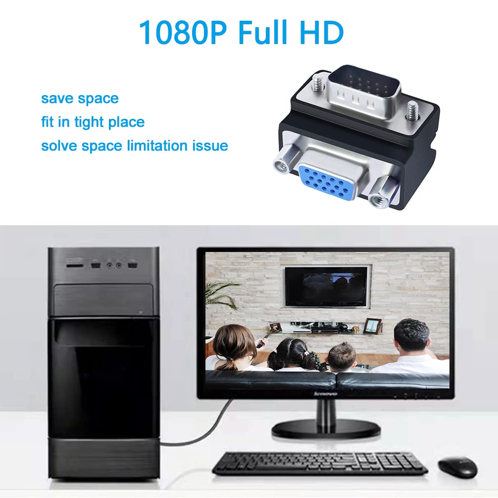 Dtech 90 Degree Vga Right Angle Adapter 15 Pin Male To Female Extension Converter Coupler