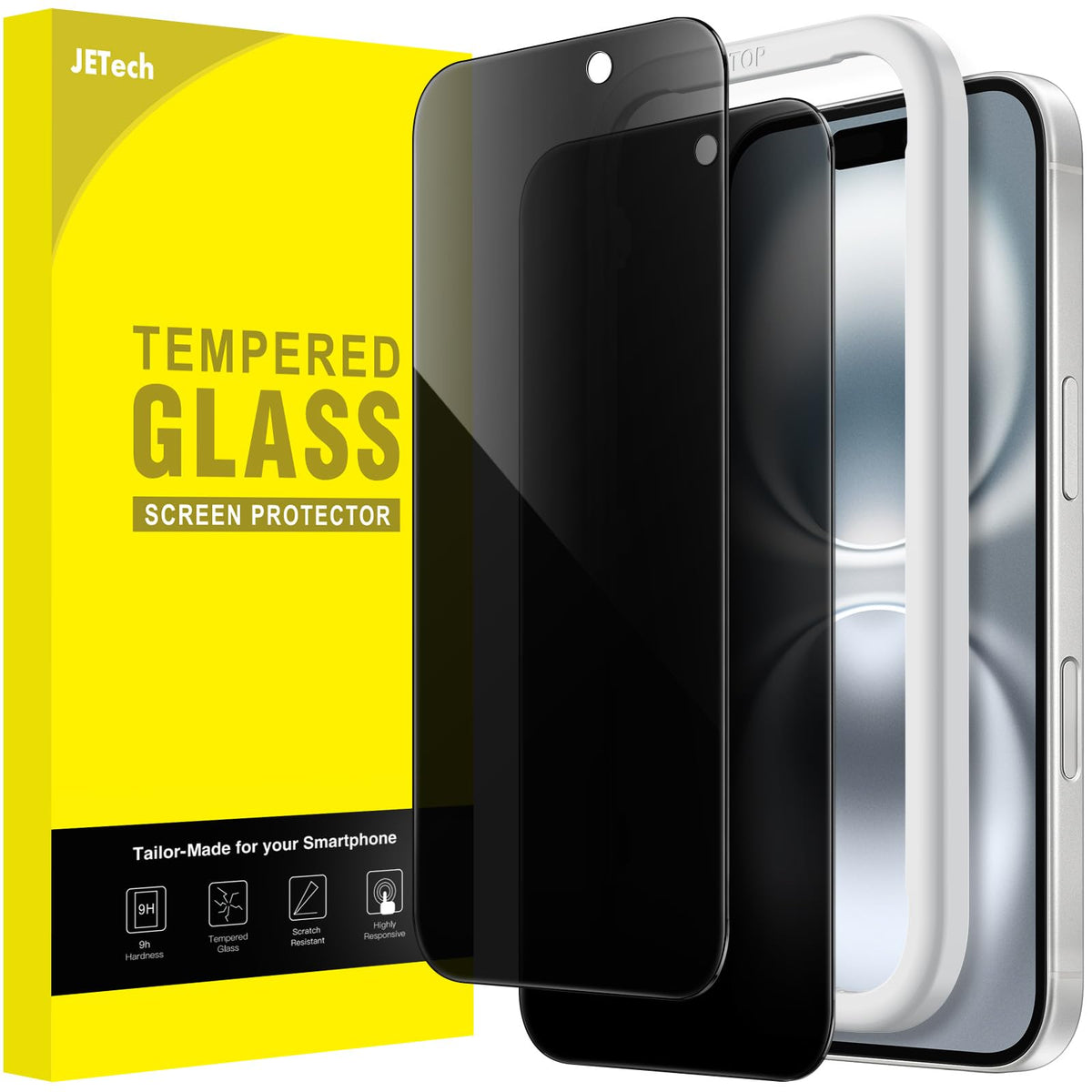 Jetech Privacy Screen Protector For Iphone 16 6.1 Inch, Anti Spy Tempered Glass Film With Easy Installation Tool, 2 Pack