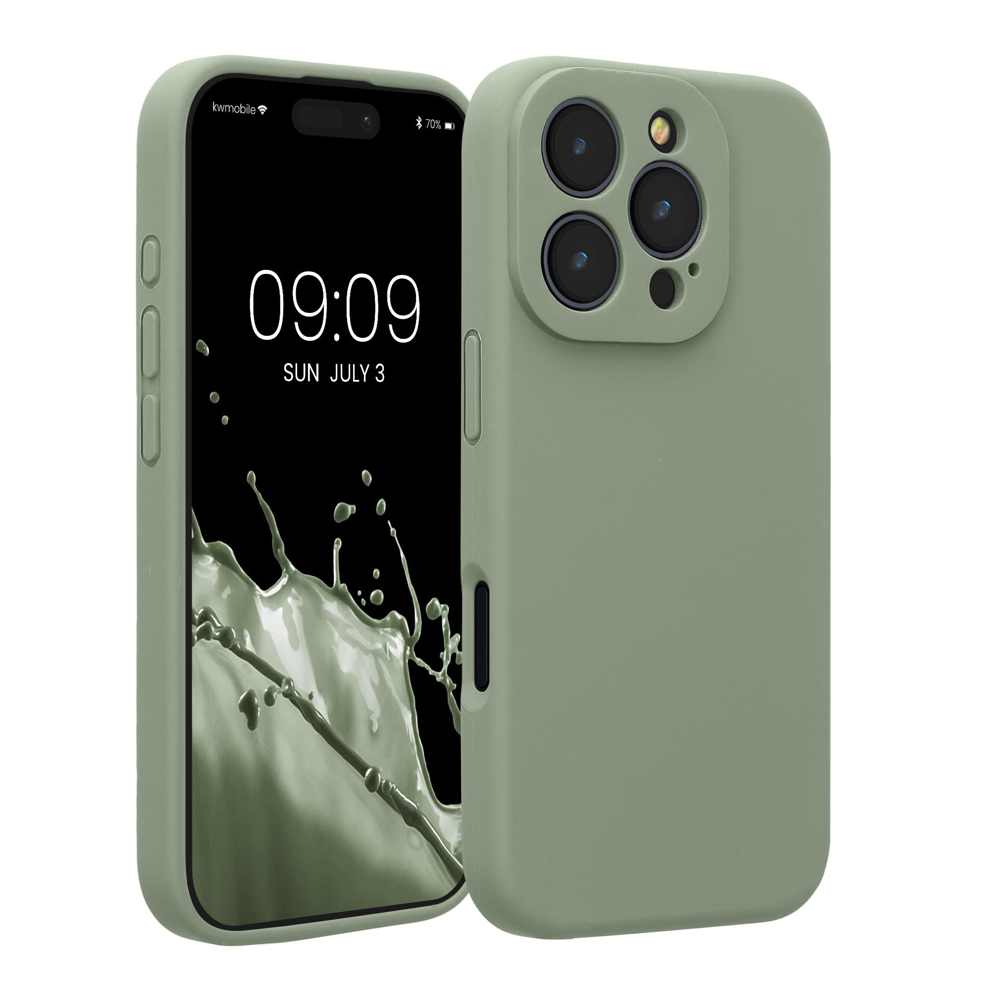kwmobile Case Compatible with Apple iPhone 16 Pro Case - Slim TPU Silicone Phone Cover - Soft Touch Finish - Gray Green
