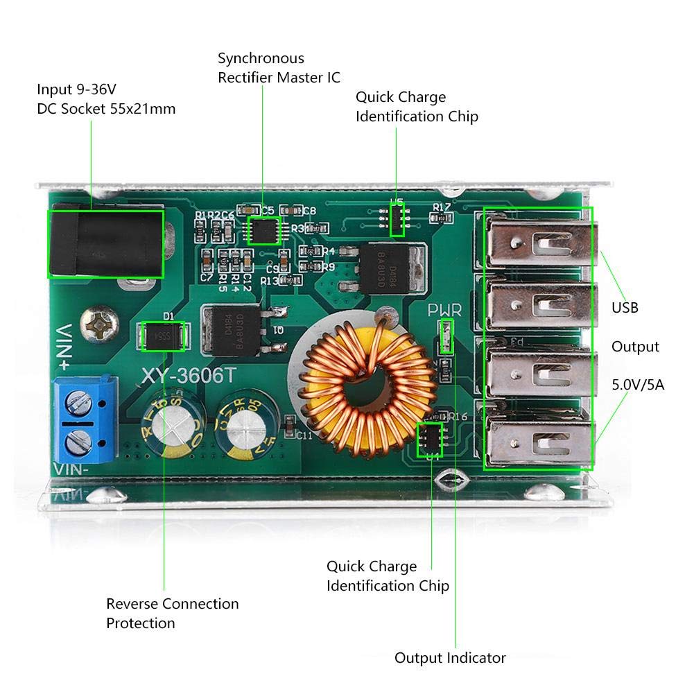 24V/12V To 5V 5A 4 Usb Output Step Down Power Supply Module Buck Converter Voltage Regulator With Aluminum Shell