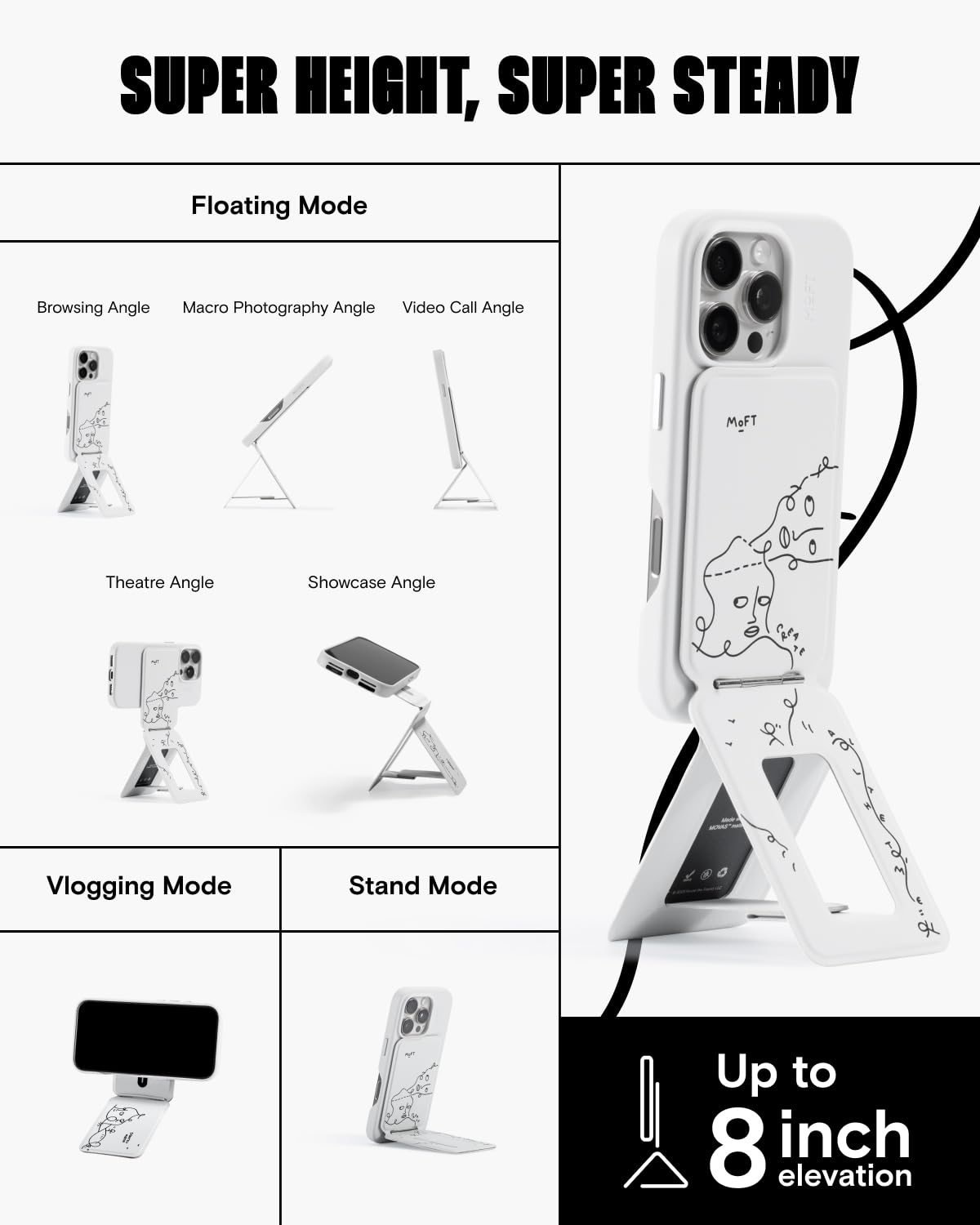 Moft X Shantell Martin Phone Tripod Stand Selfie Stick For Iphone, Multi-Angles Iphone Stand, Lightweight & Portable Phone Holde