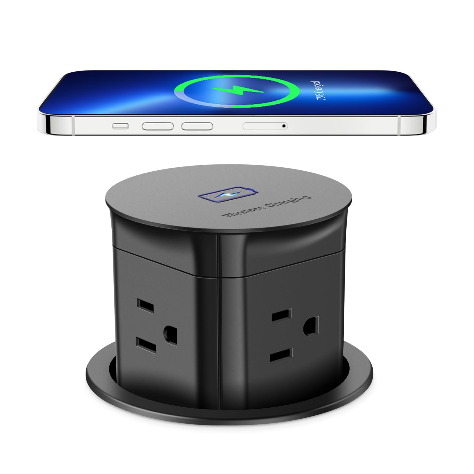 Annquan 3 Inch Pop Up Outlet With 15W Wireless Charger,15A Outlets,Pop Up Countertop Receptacle,Desk Hole Power Grommet For Kitc