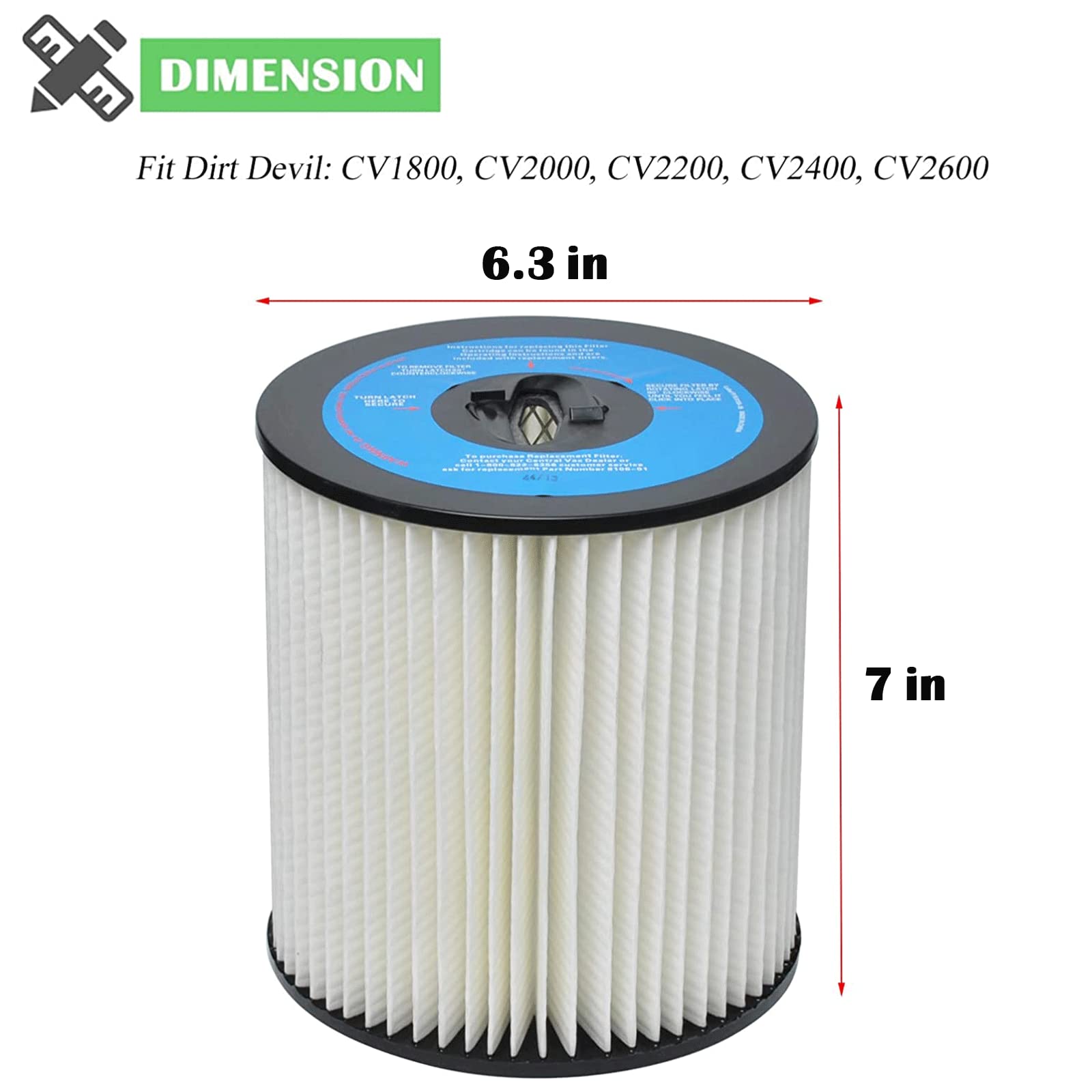 8106 01 Central Vac Filter Replacement Compatible With Dirt Devil Cv2000 Cv2200 Cv2600, 7 Inch Central Vacuum Cleaner Filter Com