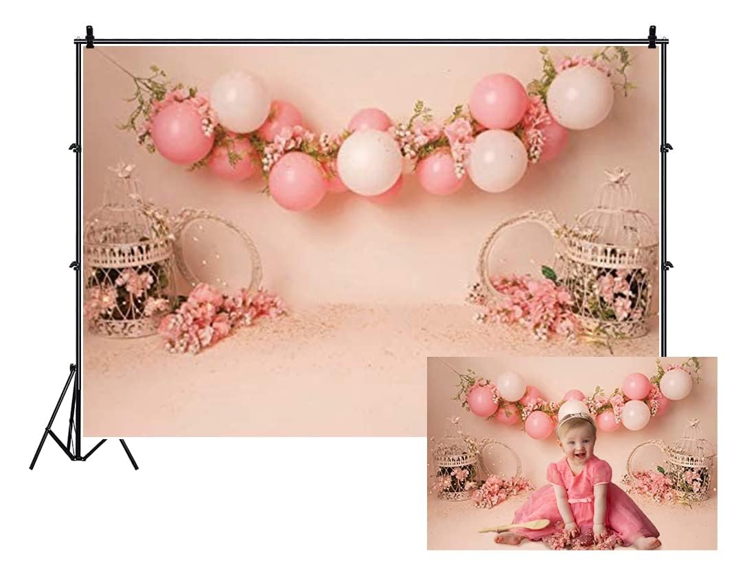 Baocicco 5X3Ft Baby Girl Happy Birthday Backdrop Pink Balloons Floral Sweet Princess Photography Backgrounds Pink Baby Girl Firs