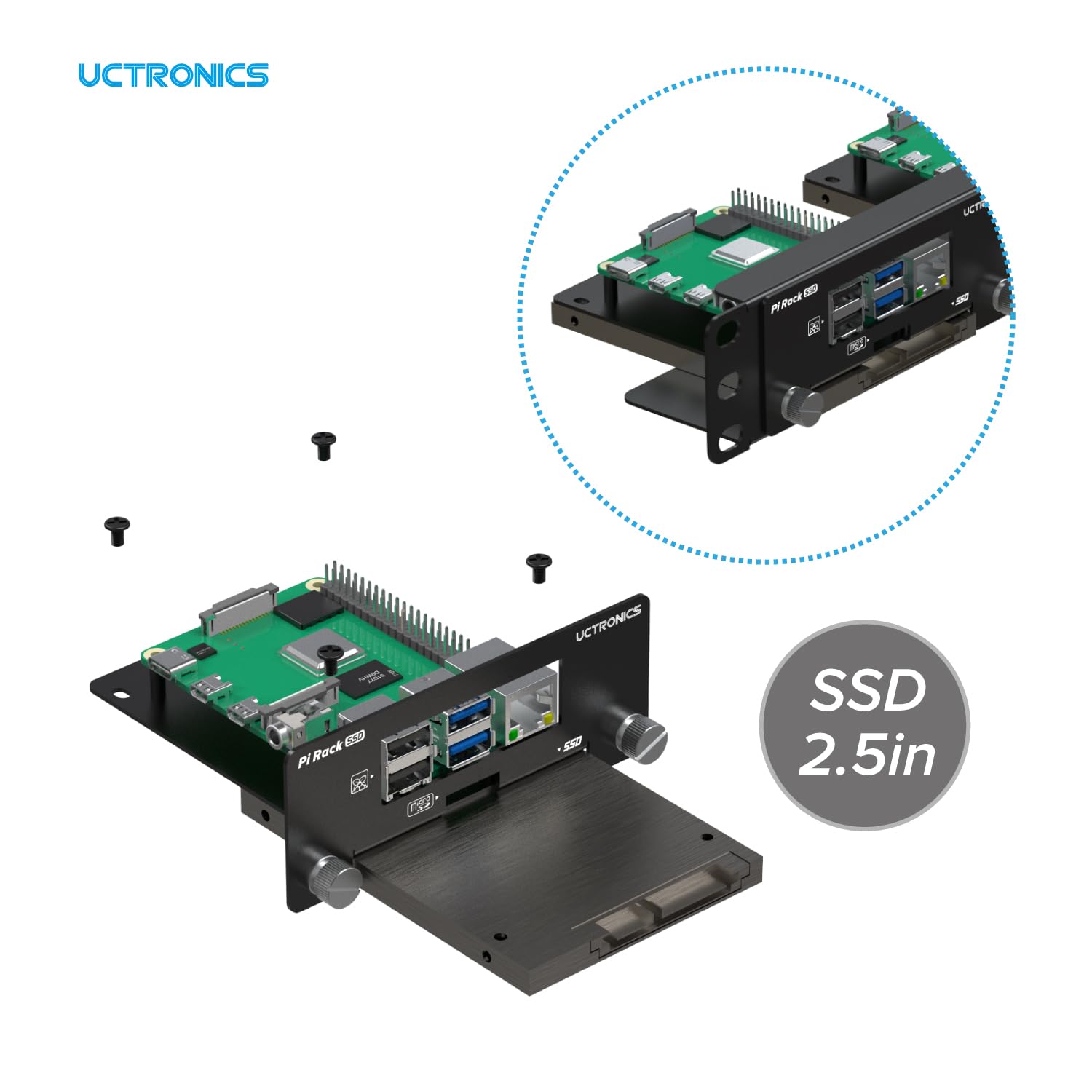 Uctronics 19    1U Rack Mount For Raspberry Pi With Ssd Mounting Brackets, Thumbscrews Front Removable Bracket Supports Up To 4