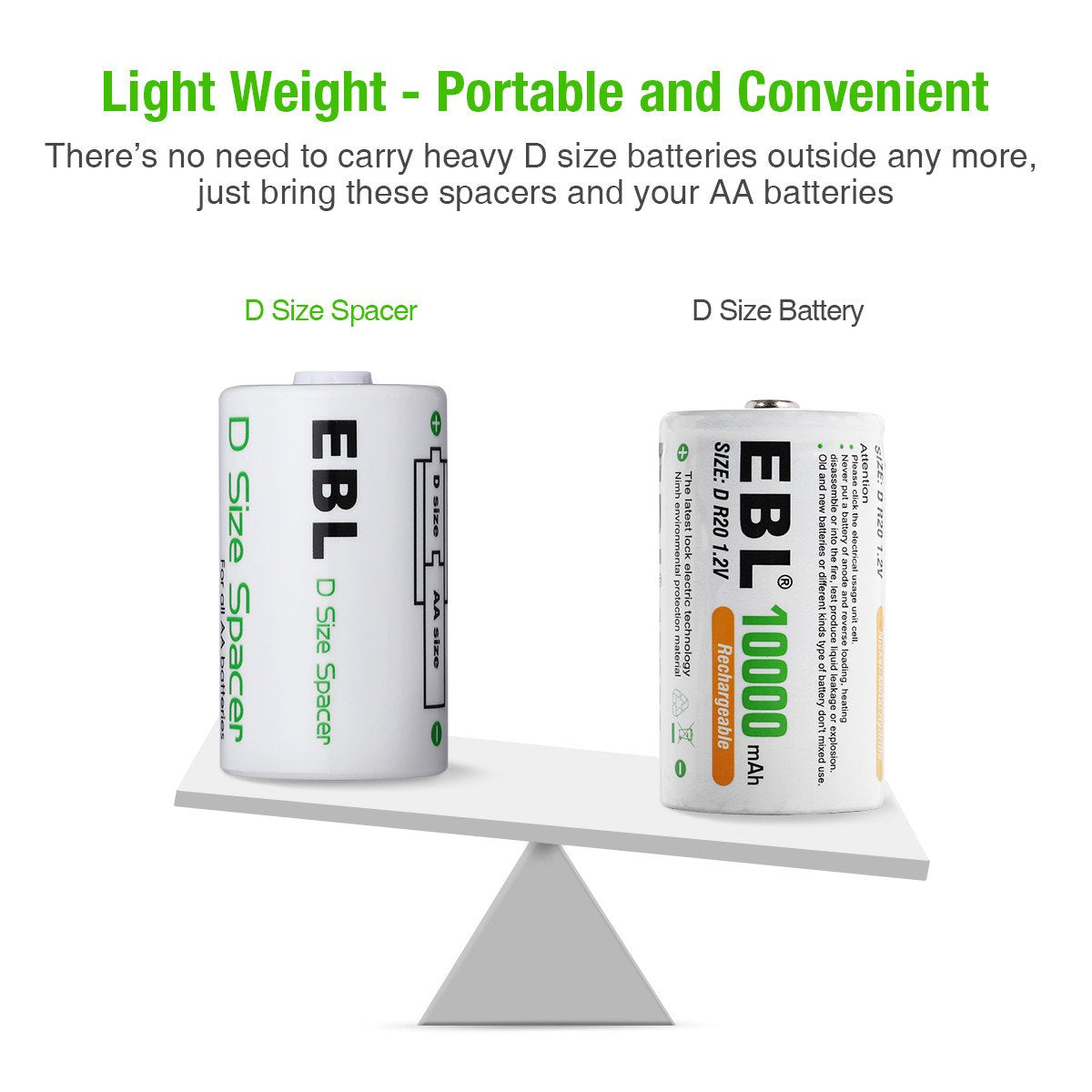 Ebl D Size Battery Adapters, Aa To D Size Battery Spacer Converter Case Use With Rechargeable Aa Battery Cells   4 Pack