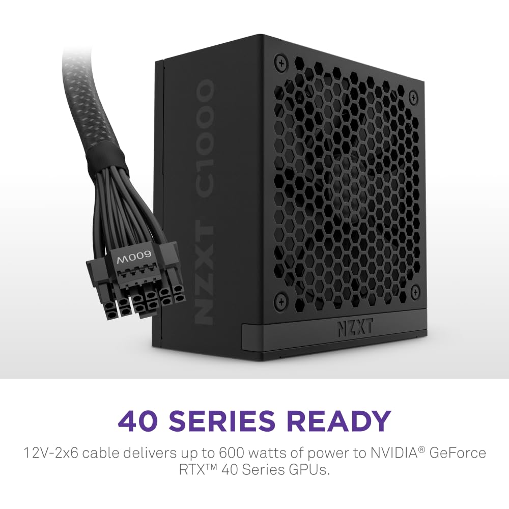 Nzxt C1000 Gold Atx 3.1   Fully Modular Low Noise Pc Gaming Power Supply   1000 Watts   80 Plus Gold   12V 2X6 Connector   Zero