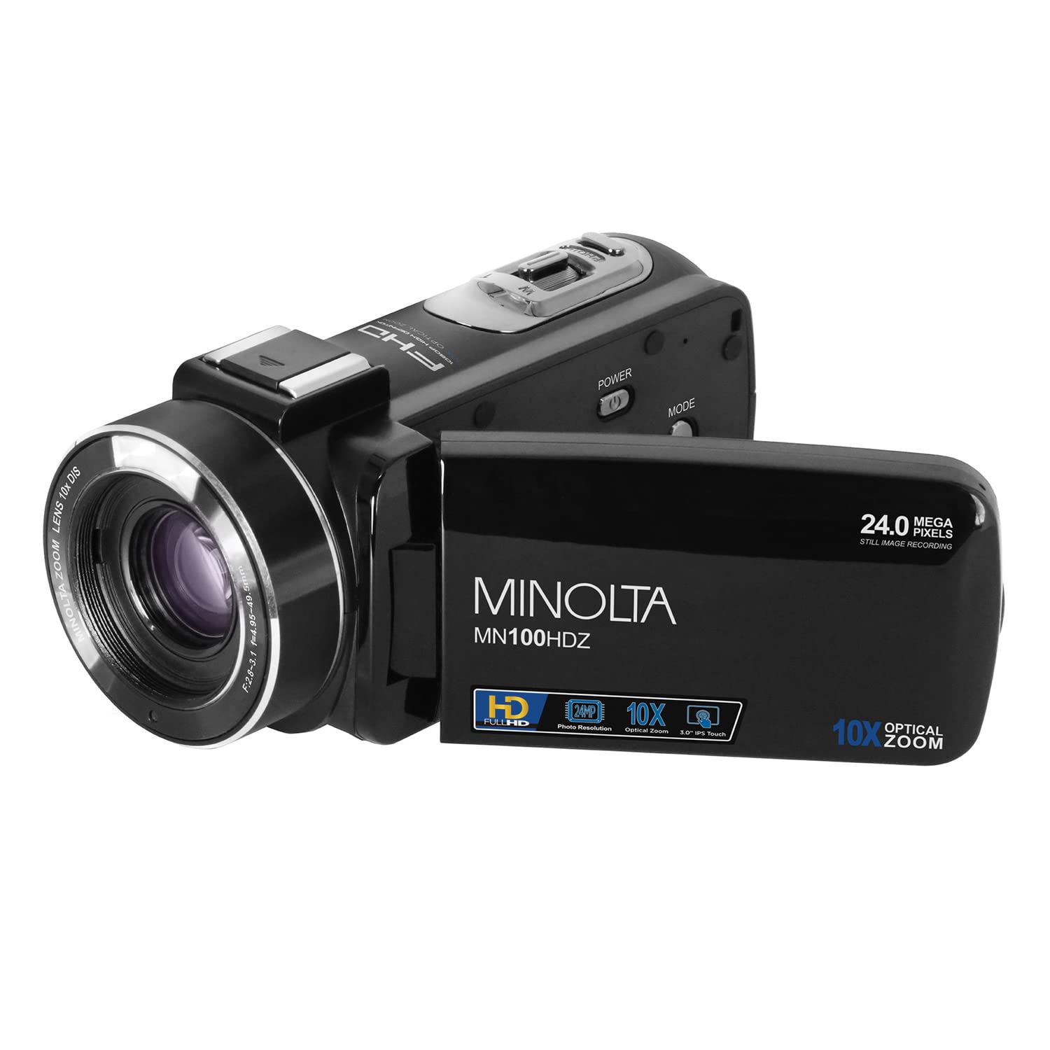 Minolta Mn100Hdz Bk Mn100Hdz Full Hd 36X Digital Zoom Video Camcorder With Rechargeable Battery, Black