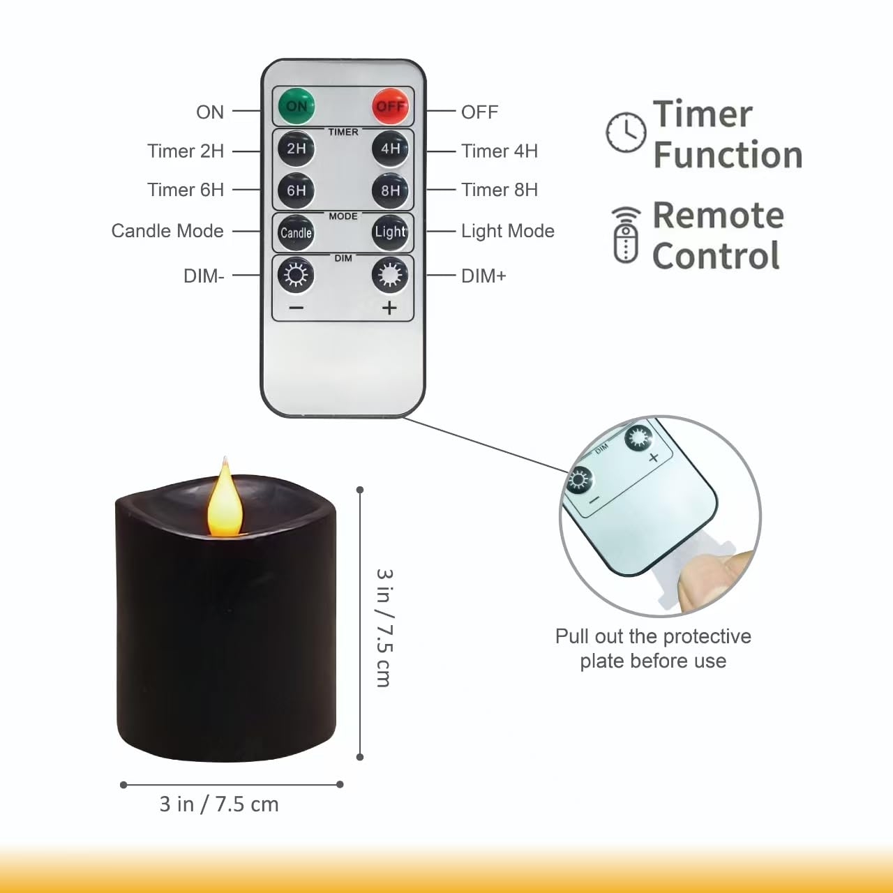 Black Flameless Led Candles 3 Inch Diameter Real Wax 2Aa Battery Operated 600Hr+ Flickering Candles With Timer Remote Control Fo