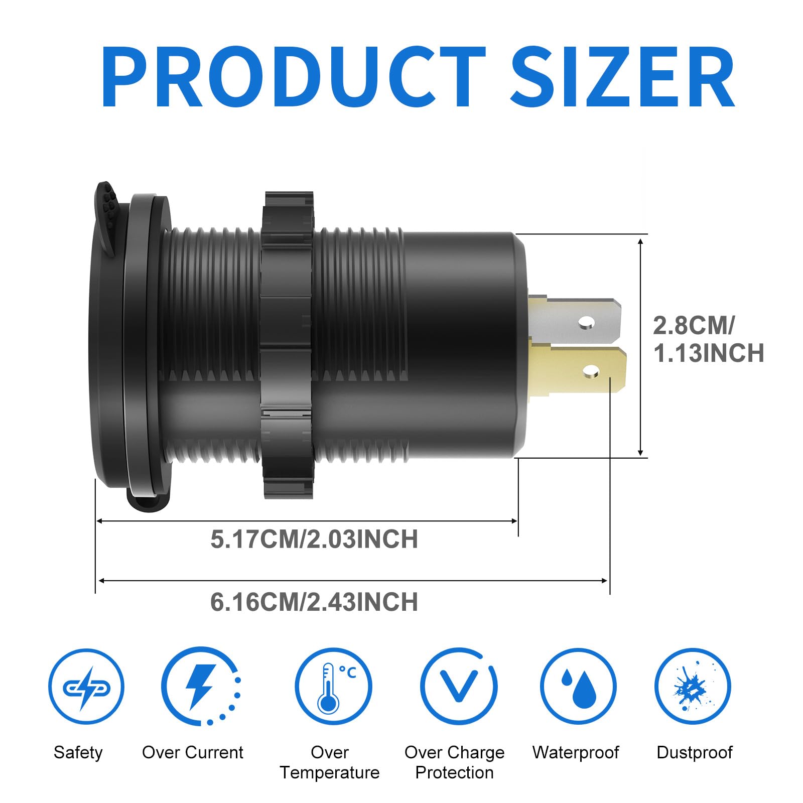 2 Pack Usb C Car Charger Socket 12V Usb Outlet, 78W Dual 30W Pd And 18W Qc3.0 Multi Port Cylinder Charger With Button Switch Wat