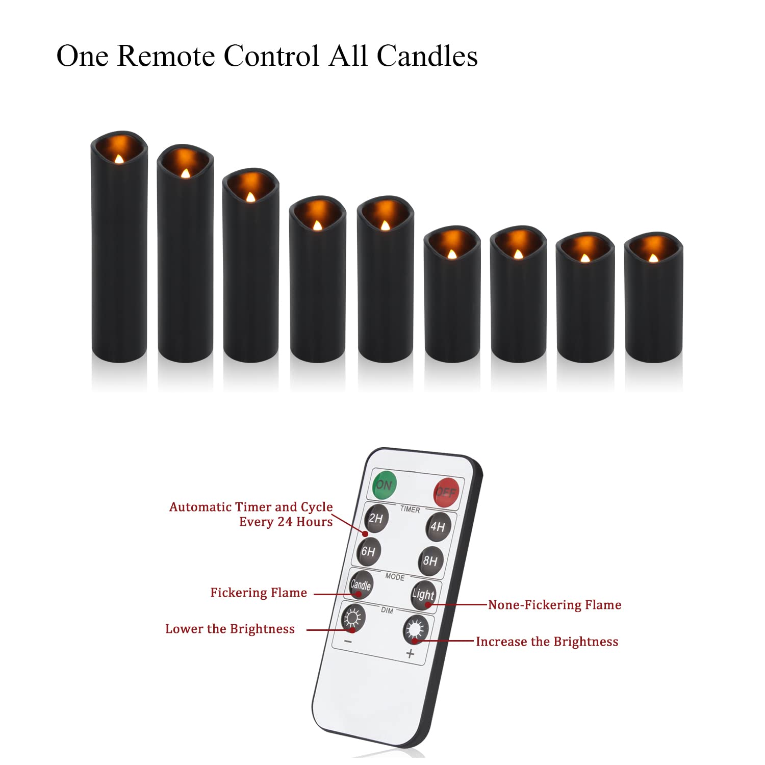 Antizer Flameless Candles Led Candles Pack Of 9 (H 4 5 6 7 8 9 X D 2.2) Black Real Wax Battery Candles With Remote Timer