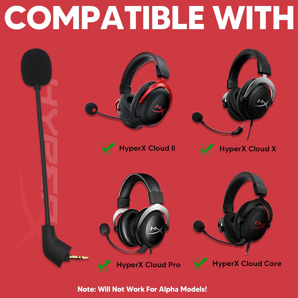 BUTIAO Cloud 2 Mic Replacement - 3.5mm Boom Microphone for Kingston HyperX Cloud 2, PS4, Xbox One, Nintendo Switch - Black, Old Version