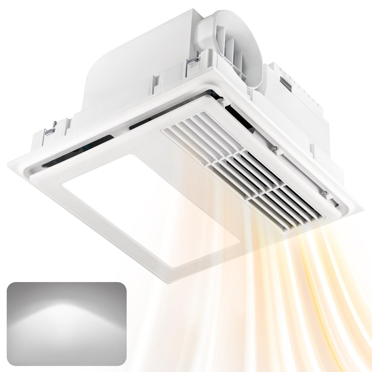 Growneer Bathroom Exhaust Fan With Heater, 110 Cfm 1.5 Sone Exhaust Fan With Light, 35W Bathroom Fan With Led Light 5000K, White