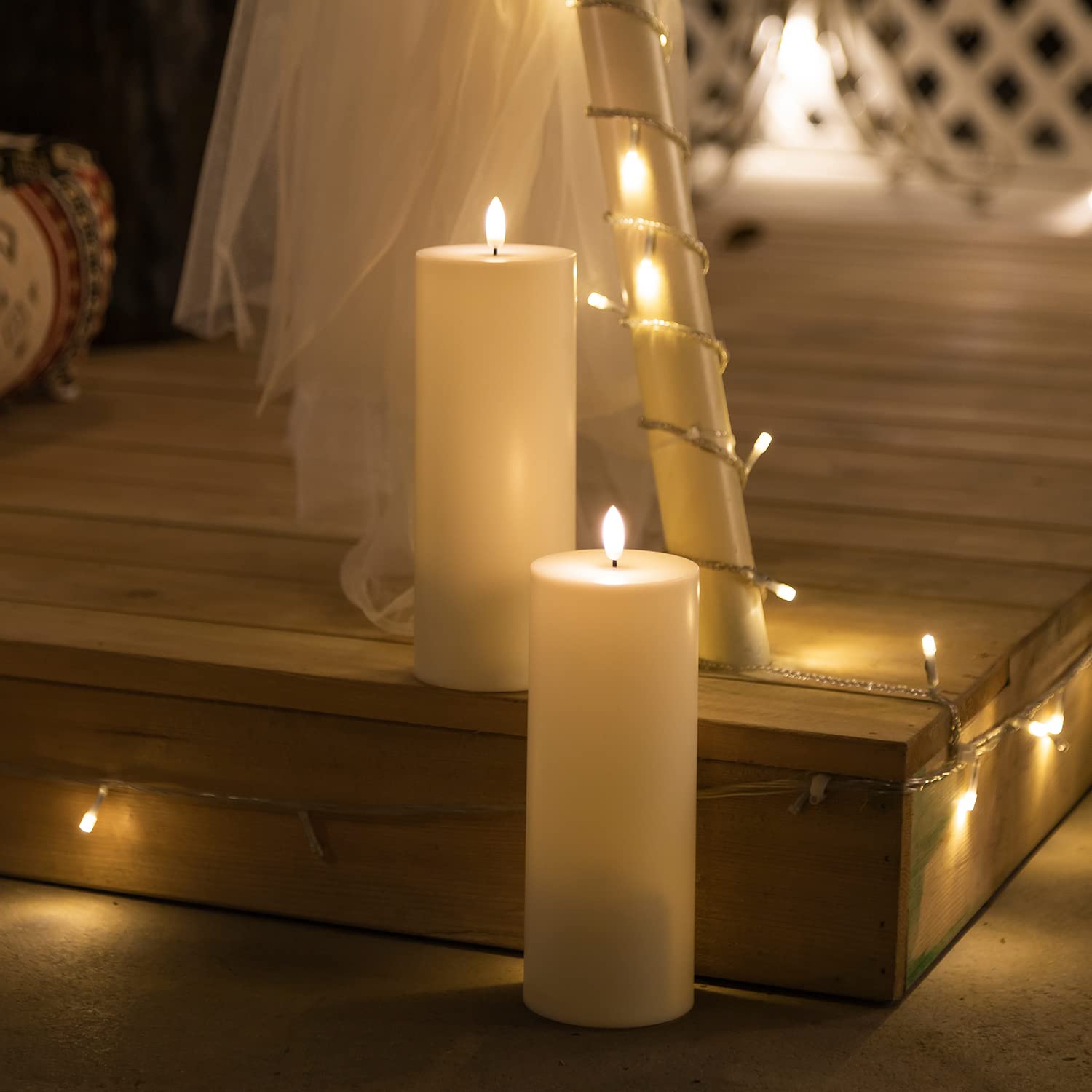 Angelloong Waterproof Flickering Flameless Candles For Outdoor, Battery Operated Candles With Timer, Set Of 2 Large Electric Led