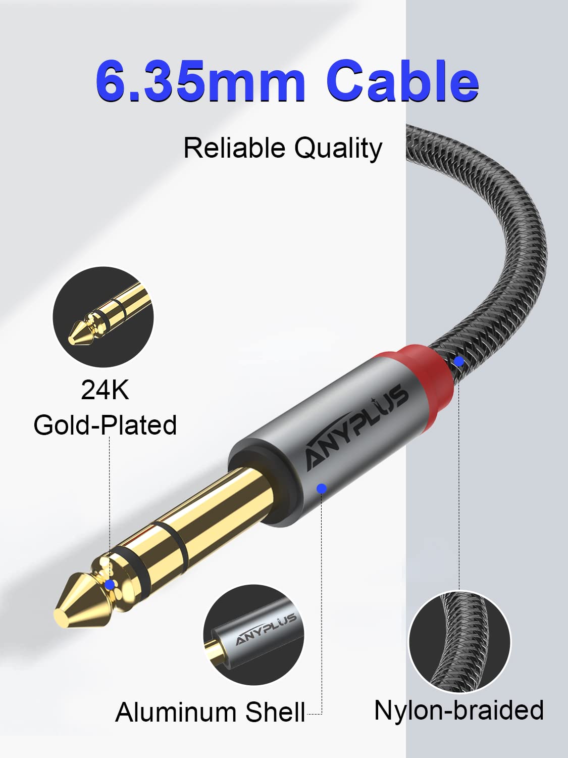 Anyplus Instrument Cable,?9.9Ft/ 3M 2Pack? 6.35Mm Male To Male 1/4 Inch To 1/4 Inch Audio Cable, Fish Wire Braided Trs Cable, Fo