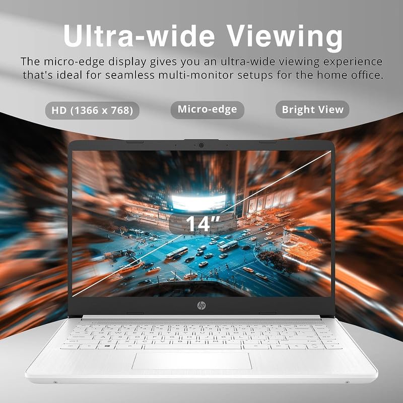 Hp New 14 Hd Ultral Light Thin Laptop, Quad-Core Intel Celeron Processor, 4Gb Ram, 128Gb (64Gb Emmc+ 64Gb Sd), Wi-Fi, Upto 11 Ho