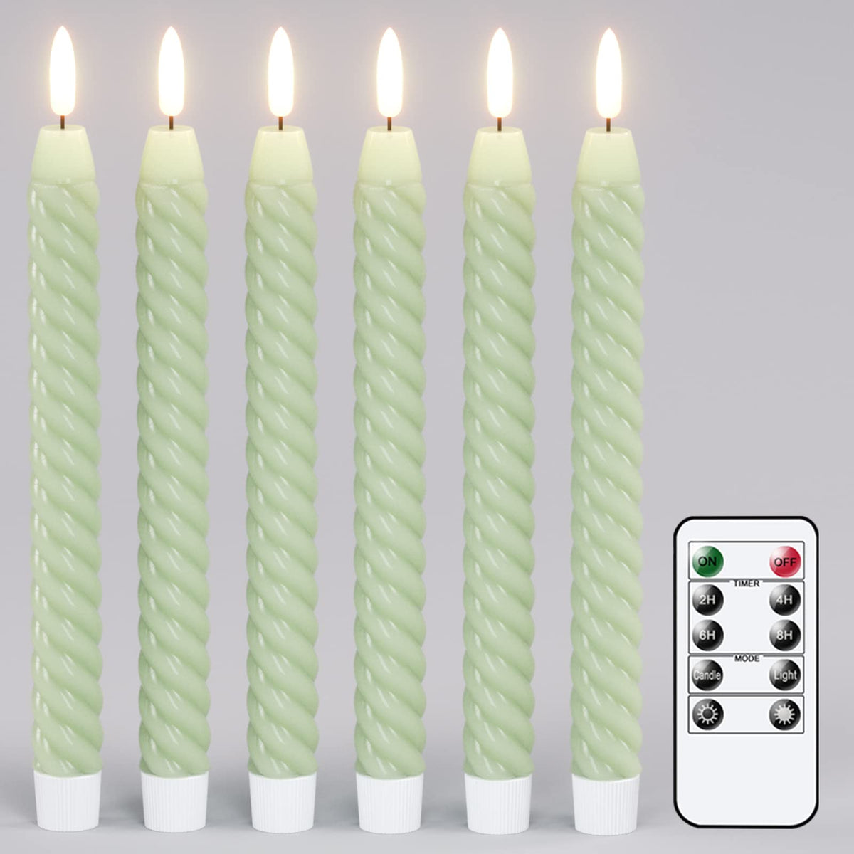 Lasumora Easter Taper Candles Green Pastel Flameless Flickering With Remote Timer, Battery Operated Warm 3D Wick Led Spiral Cand