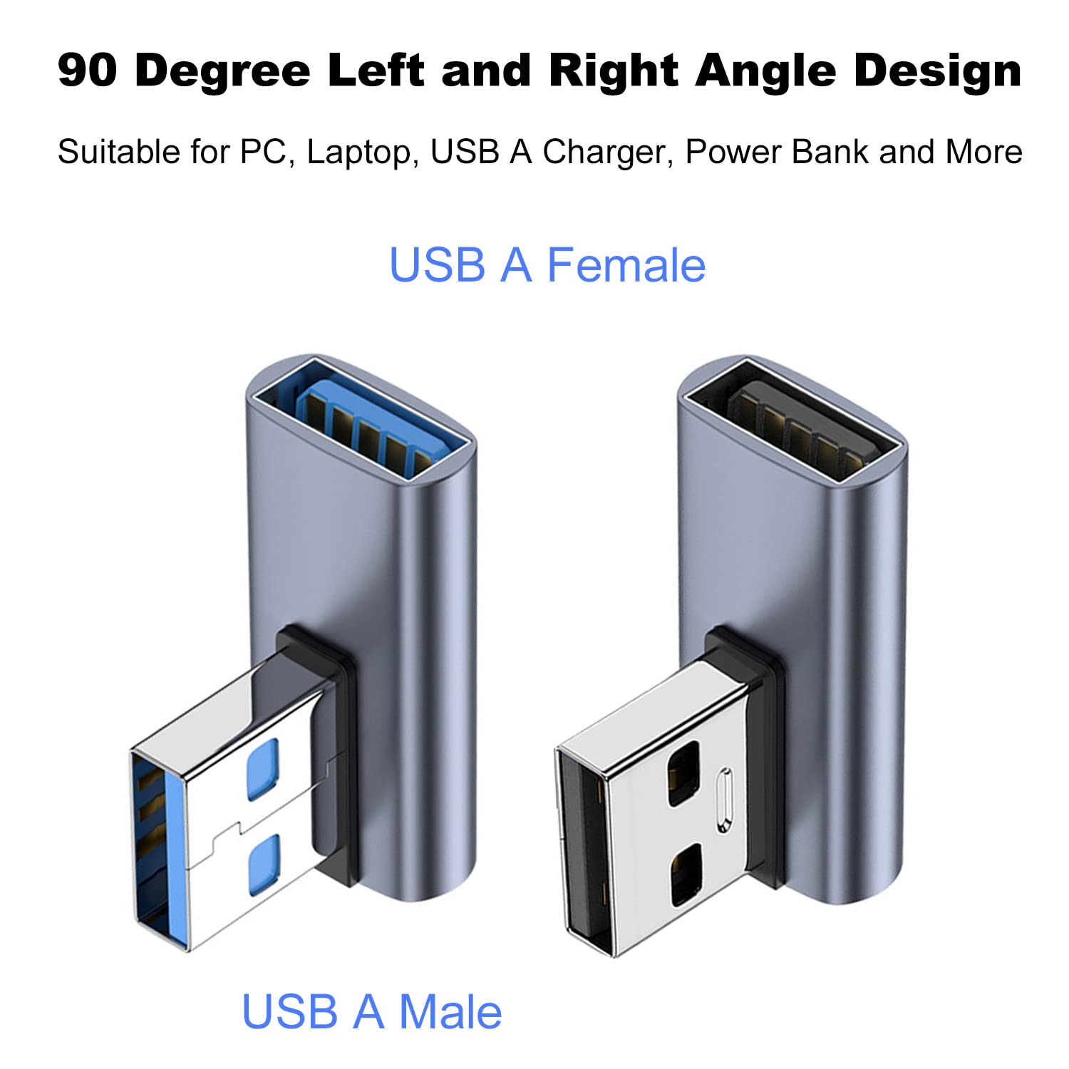 Areme 90 Degree Usb 3.1 Adapter 2 Pack, Left And Right Angle Usb A Male To Female Converter Extender For Pc, Laptop, Usb A Charg