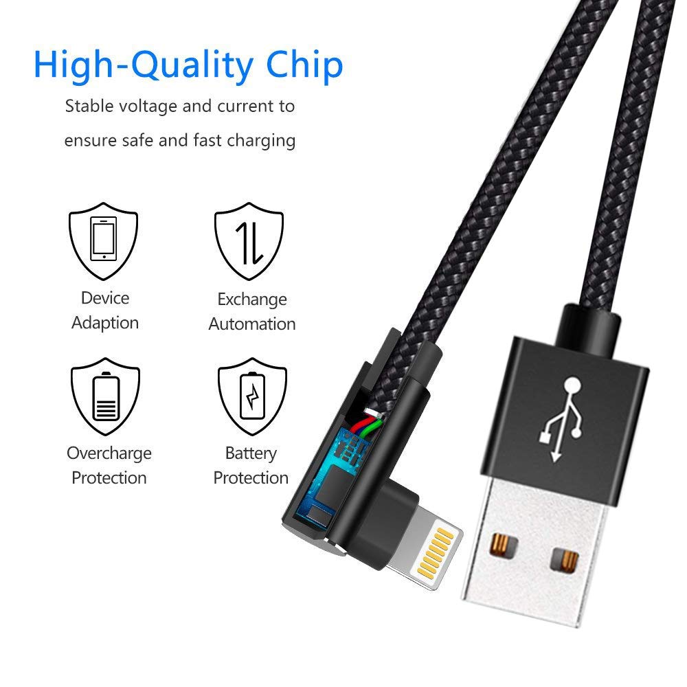 Extra Long Durable Charging Cable, 3 Pack 10Ft Usb A To 90 Degree Aluminum Alloy Charging Cord Compatible With Iphone 13/12/11/P