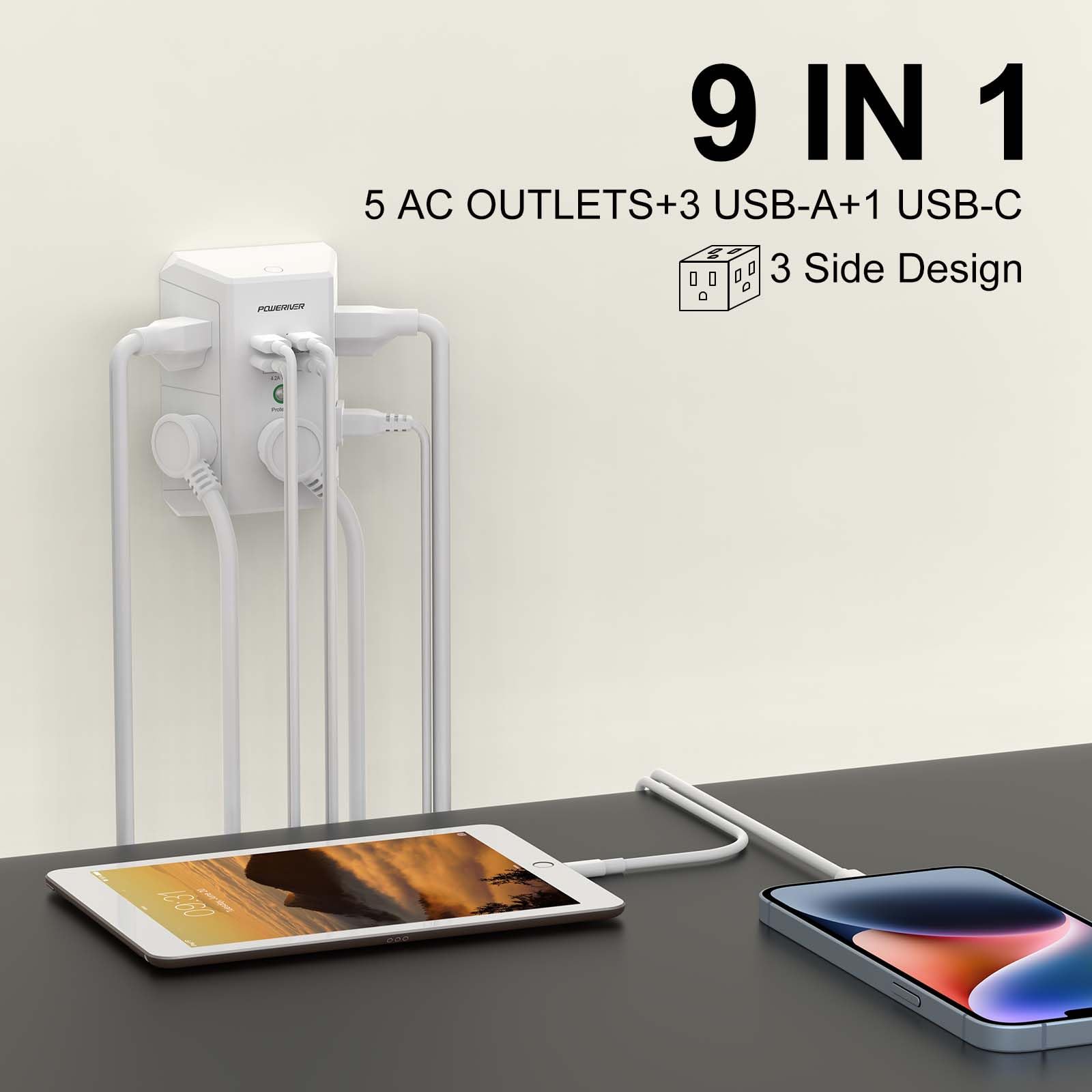 Surge Protector With 4 Usb Ports   Multi Outlet Extender For Home, School And Office   Etl Listed, White