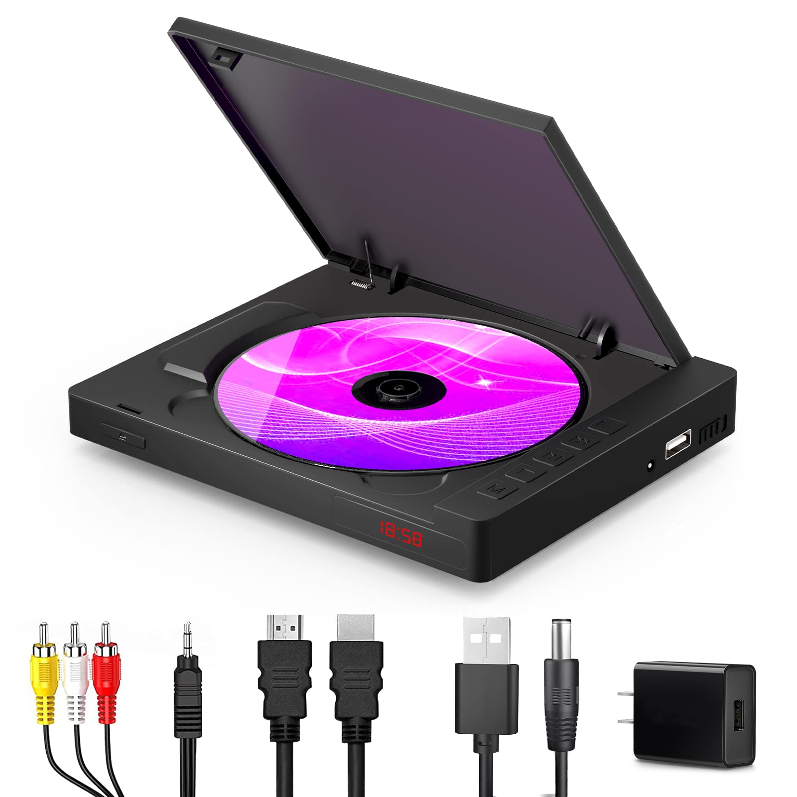 C Eihoit Super Mini Dvd Player For Tv With Hdmi And Av Output Portable Dvd Cd Player With Built In Speaker 1080P Upscaling Inclu