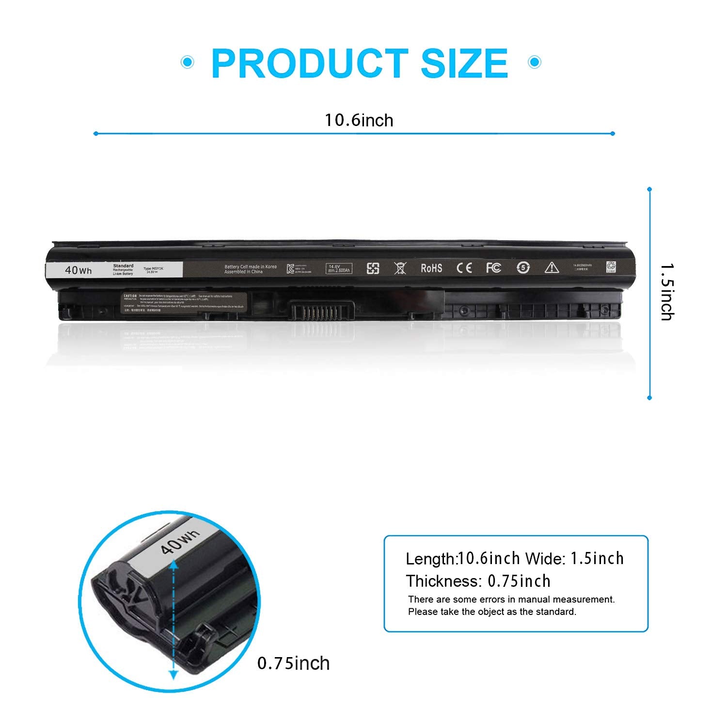 40Wh M5Y1K 14.8V Battery For Dell Inspiron 15 5000 3000 Series 5566 5558 5559 5552 3551 3552 3558 17 5755 5756 5758 5759 14 3451