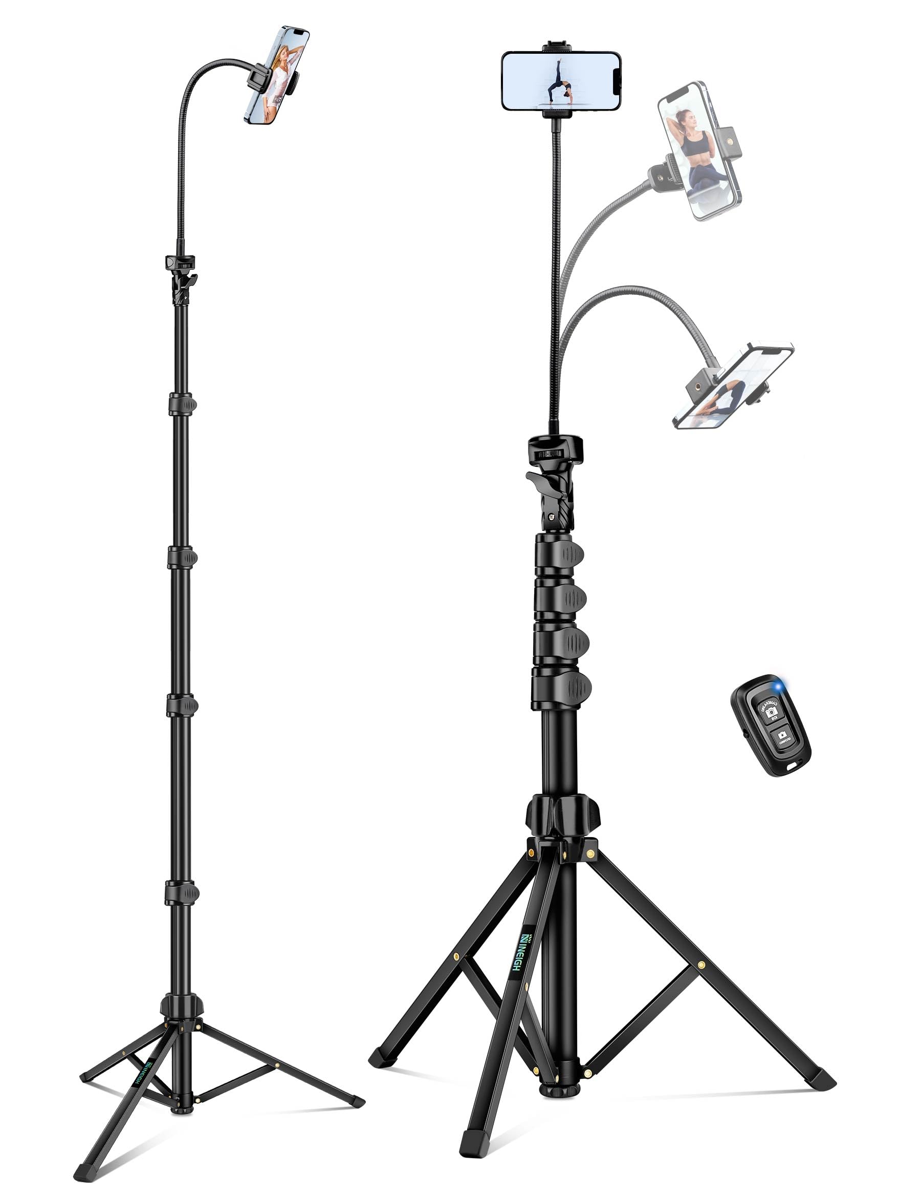 Nineigh Phone Tripod, 85'' Tripod For Cell Phone Iphone With Gooseneck, Aluminum Tripod Stand For Video Recording Photo Vlog, Tr