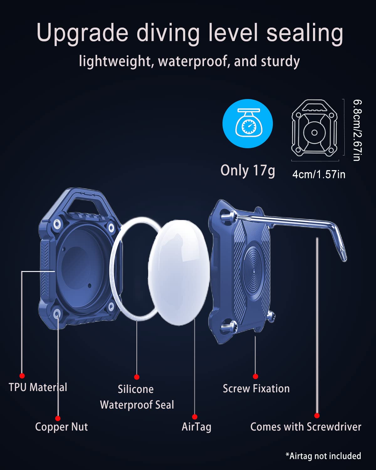 Airtag Holder 4 Pack, Ip68 Waterproof Air Tag. Holder Keychain,Hard Tpu Airtag Keychain, 360 Full Protection, Apple Tag Holder W