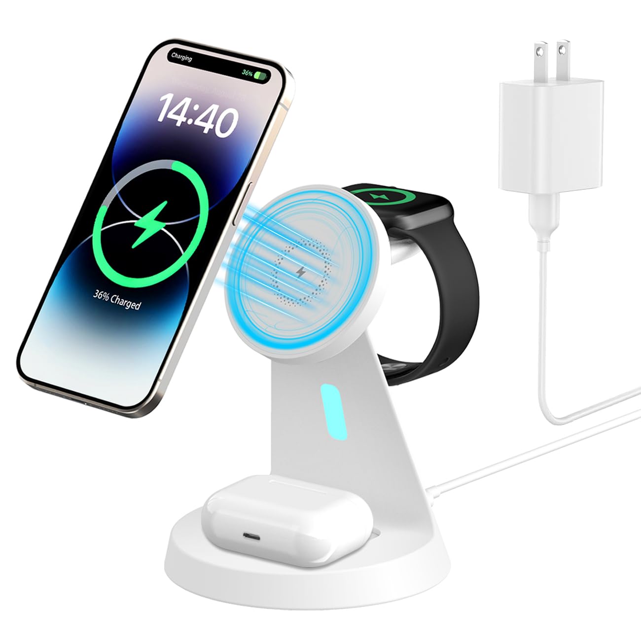 3 in 1 Charging Station Compatible with Magsafe Charger Wireless Charging Station for iPhone 16 15 14 13 12 Series Wireless Char