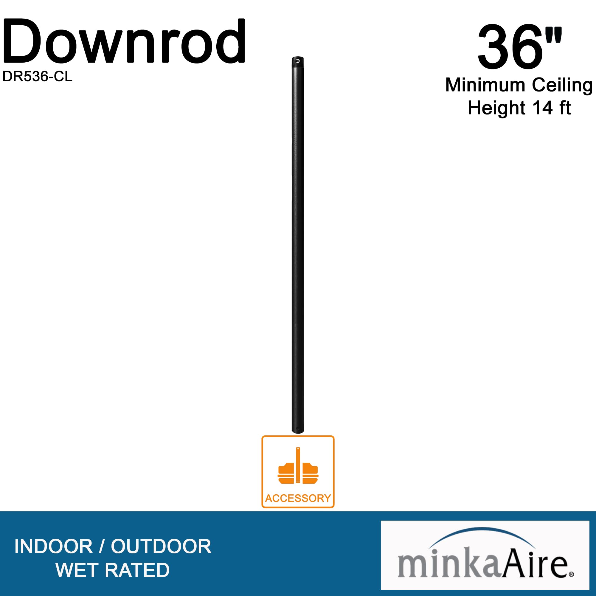 Minka Aire Dr536 Cl 36 Inch Ceiling Fan Downrod In Coal Finish