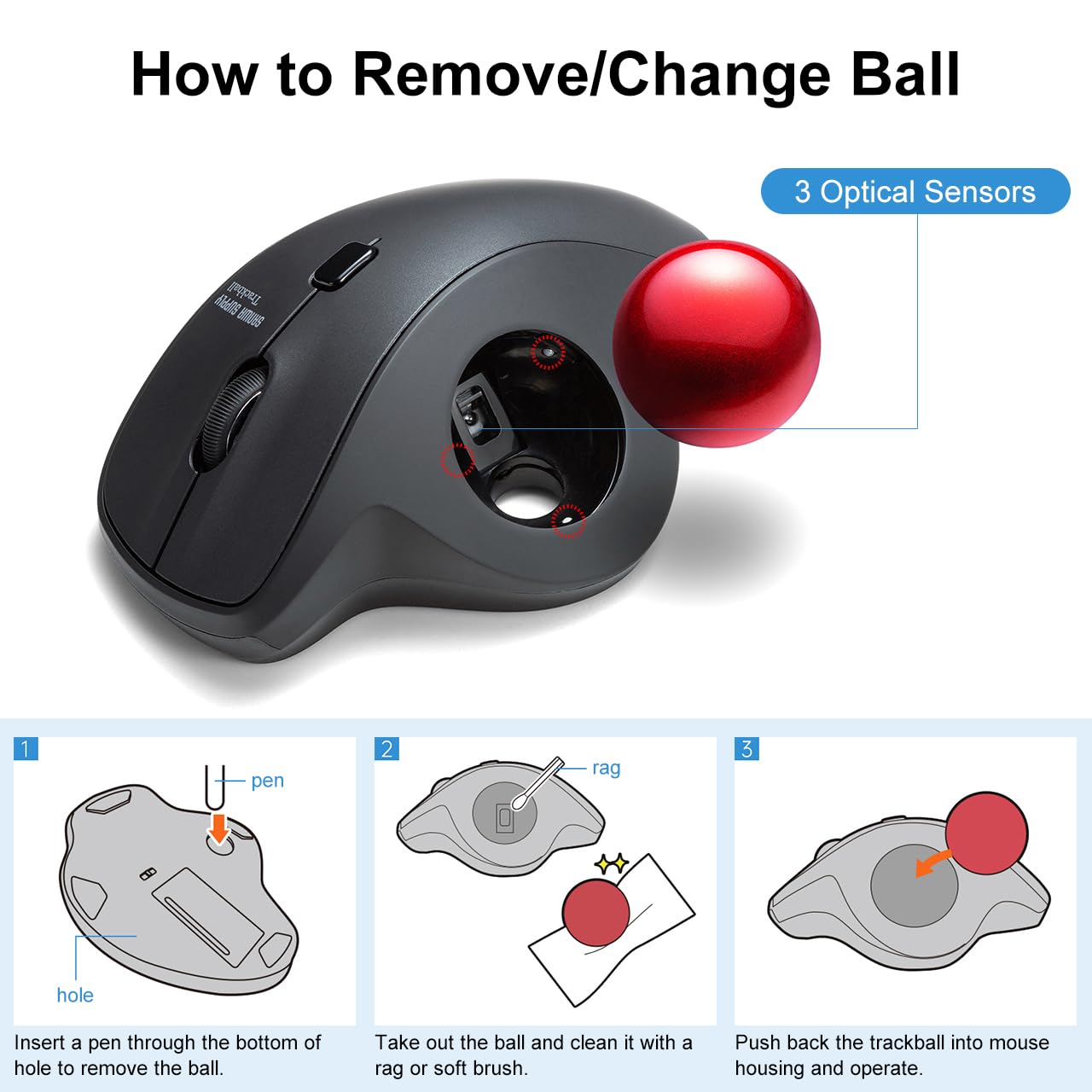 Sanwa 40Mm/1.57In Trackball, Replacement Ball Gmawtb40, Gmabttb41, Gmatb39, Kensington Orbit Fusion, And Other Compatible Trackball Mice, Glossy Red